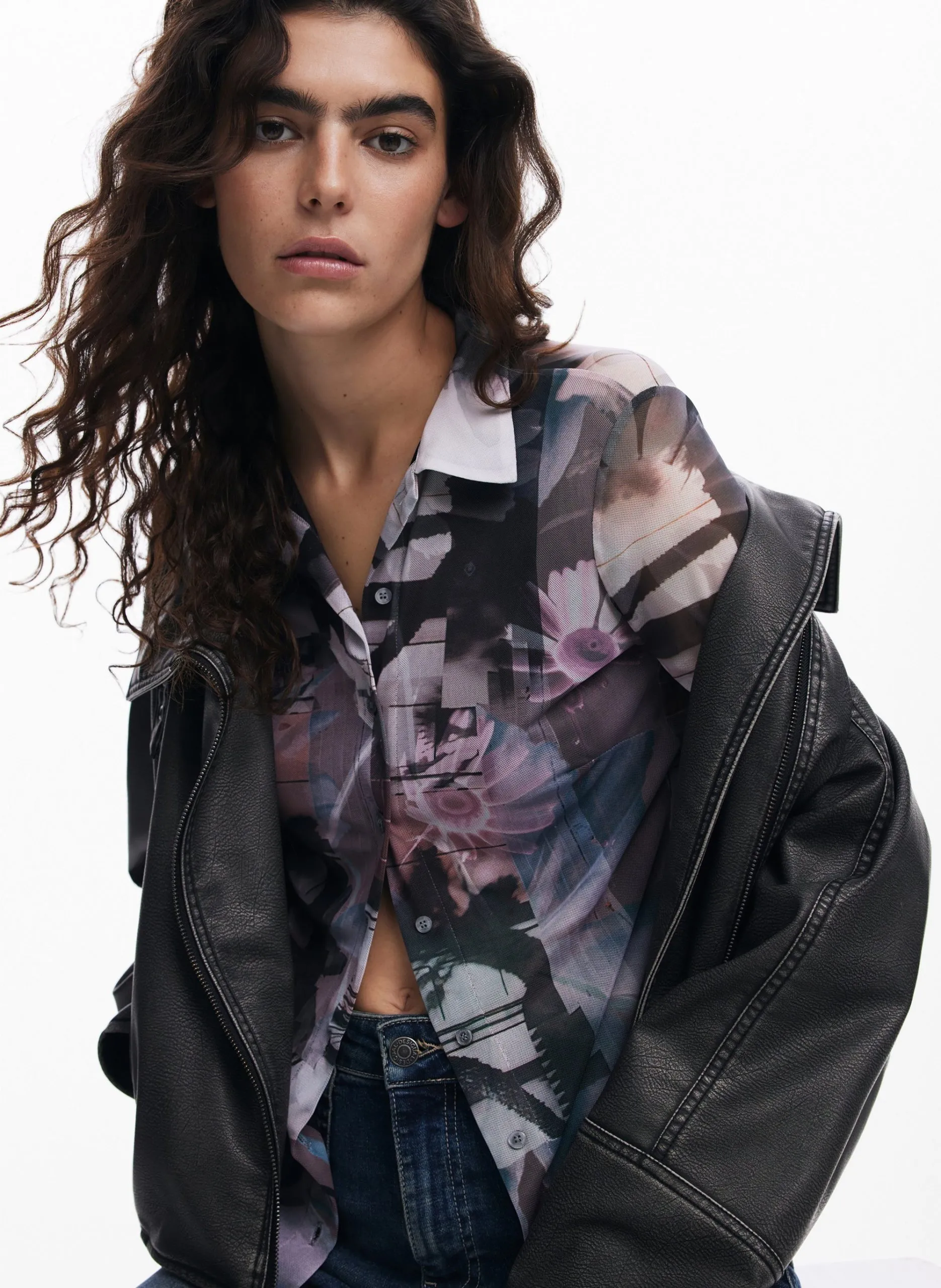 Chemise col classique en tulle Noir