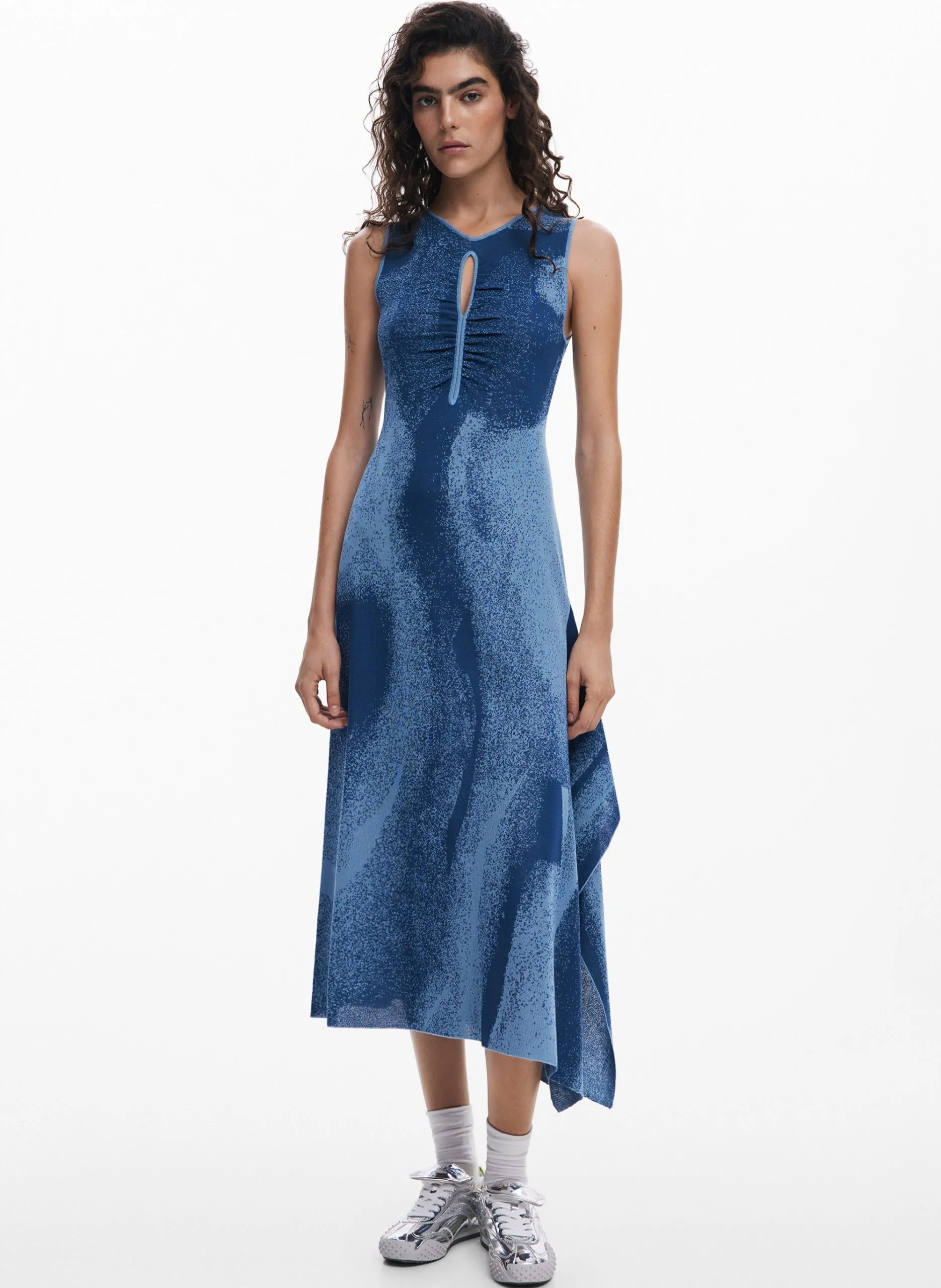Robe longue en jacquard imprimé Bleu