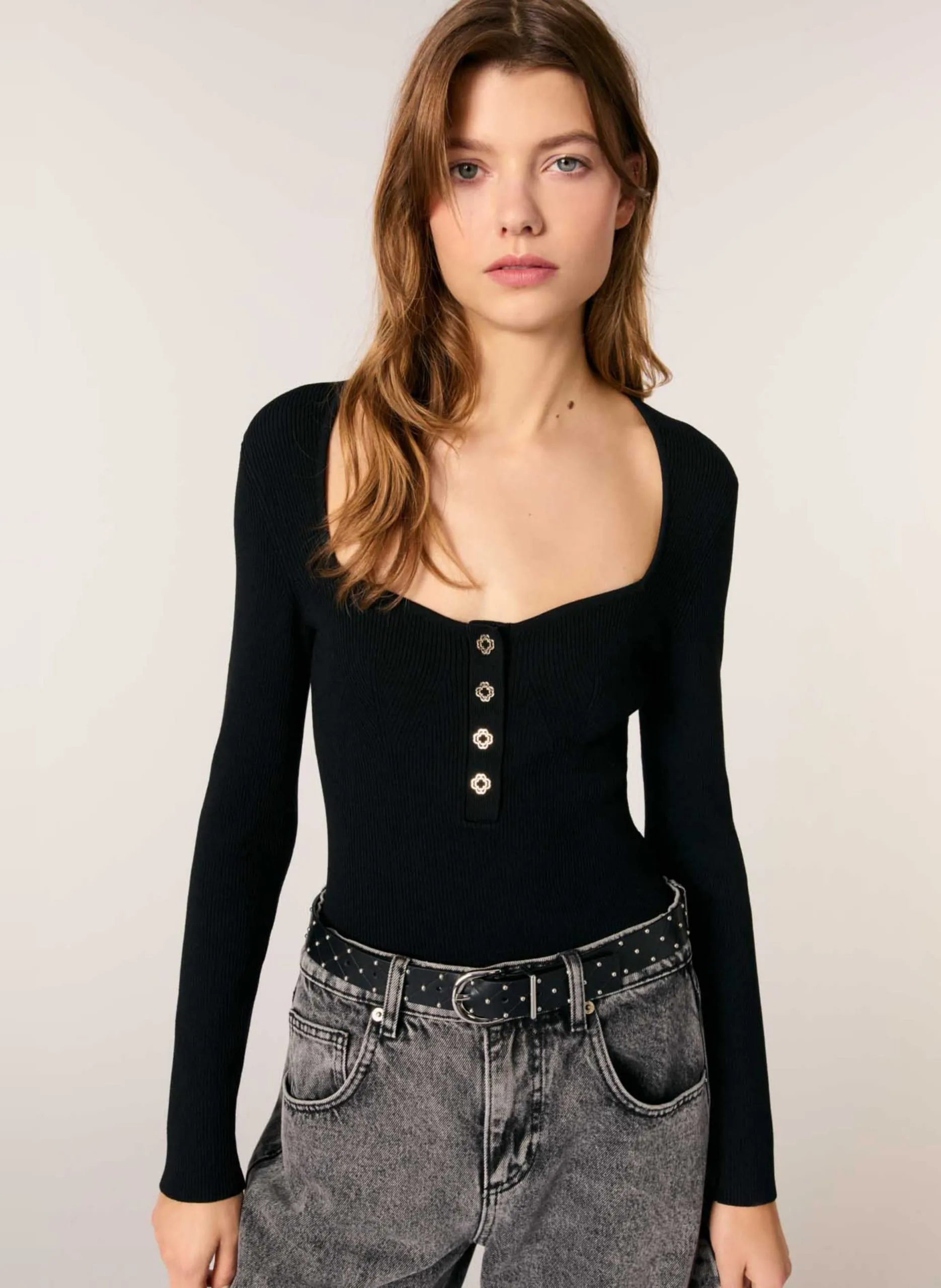 Pull col carré Noir