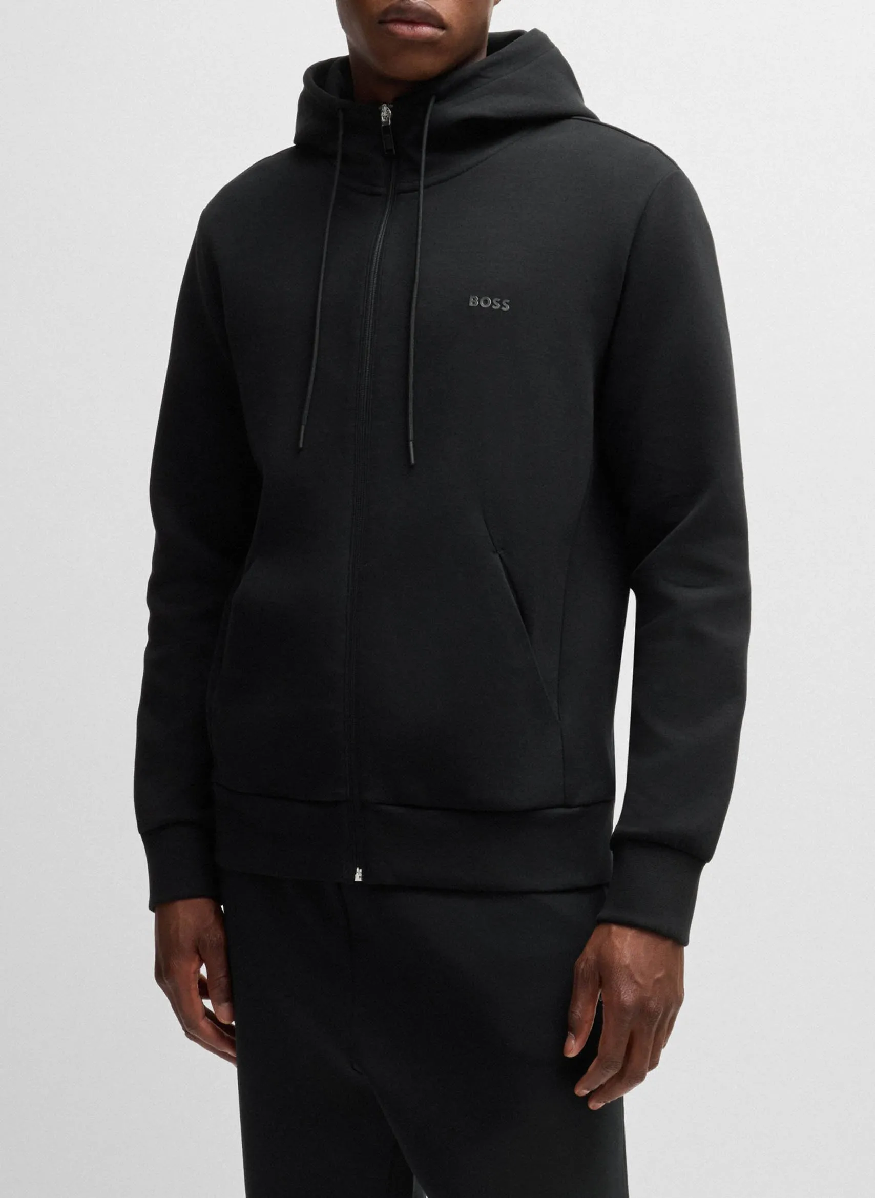 Sweat à capuche zippé en coton Noir