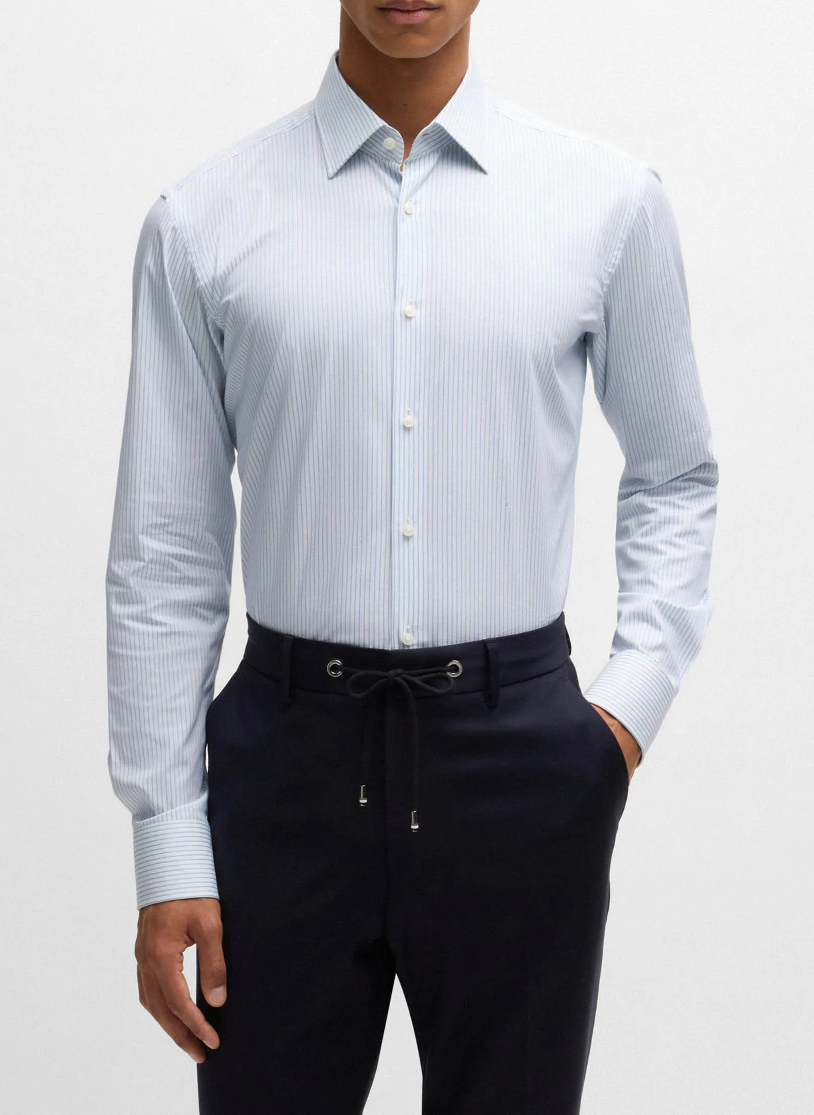 Chemise regular en coton mélangé Bleu