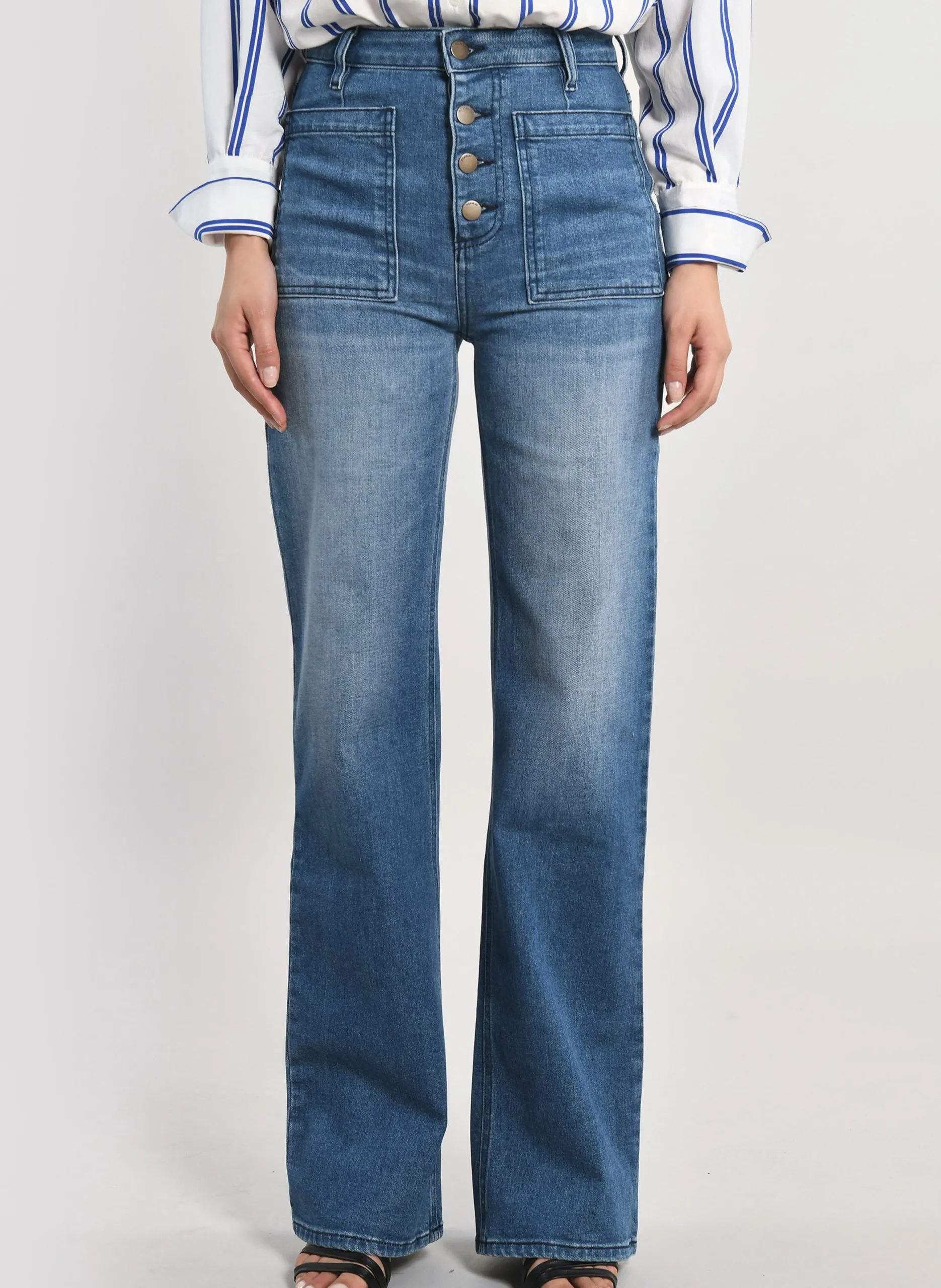 Jean flare en coton Bleu JENNY