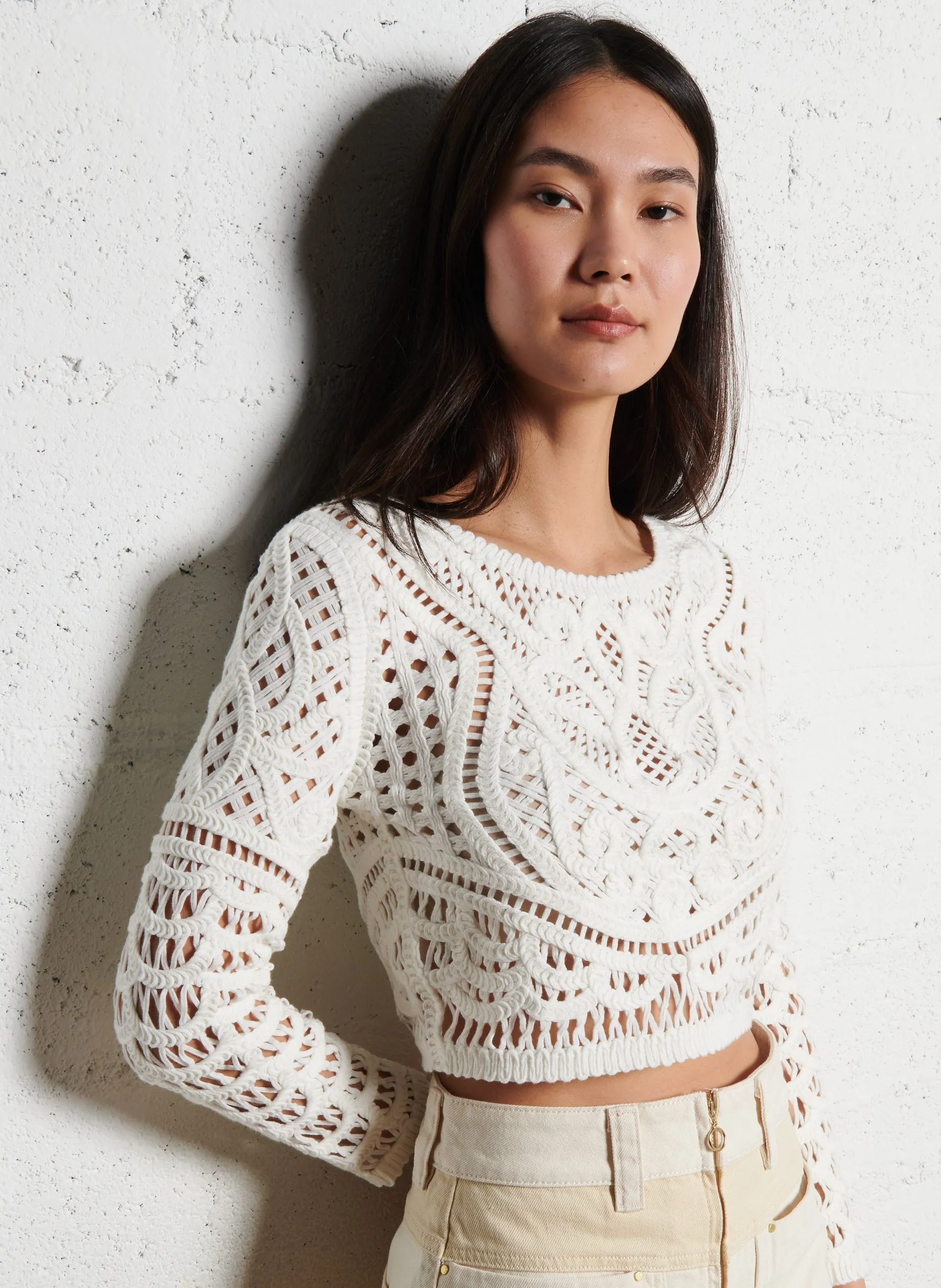 Cardigan court en coton Blanc MARC