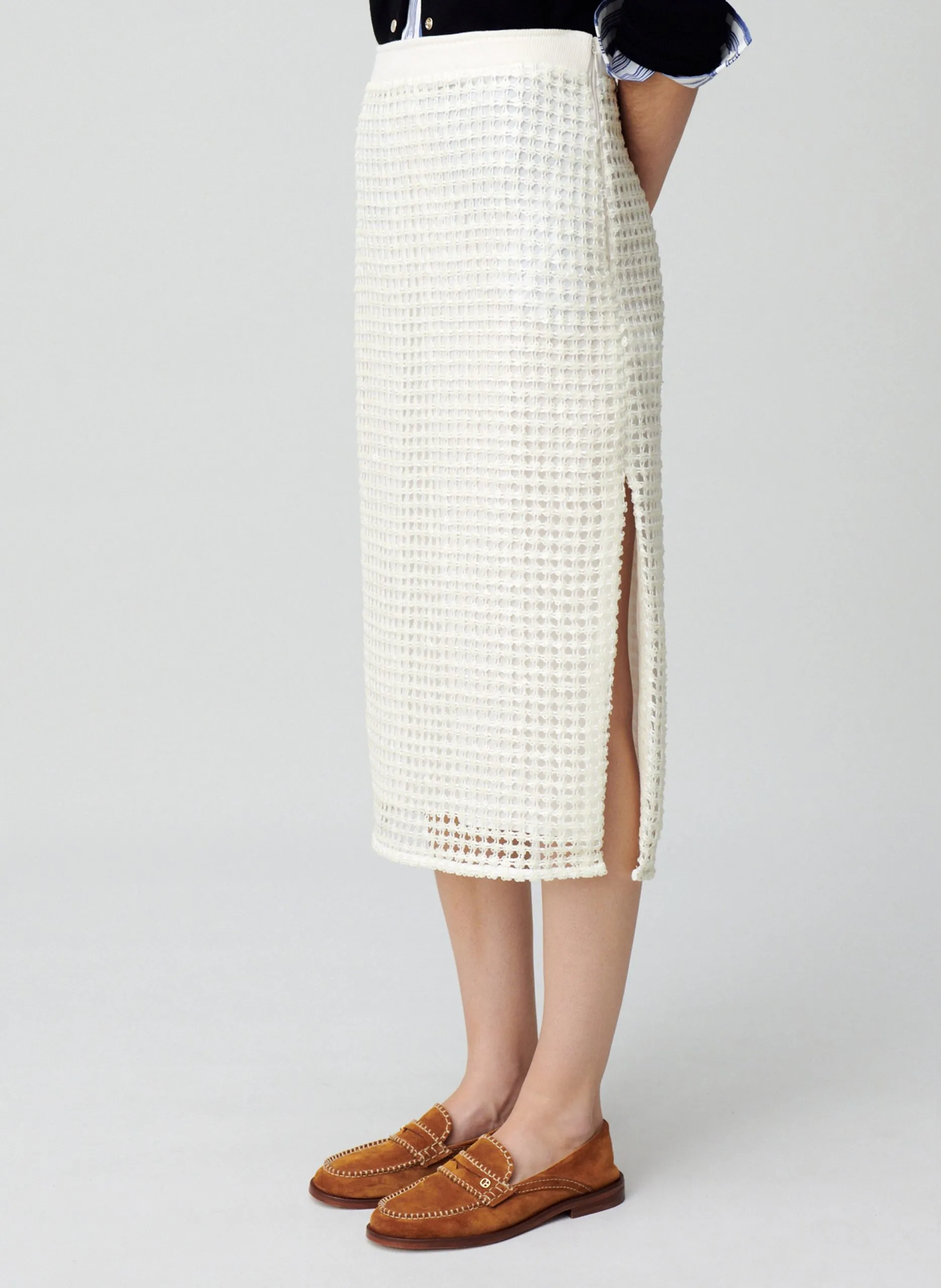 Jupe midi droite Beige