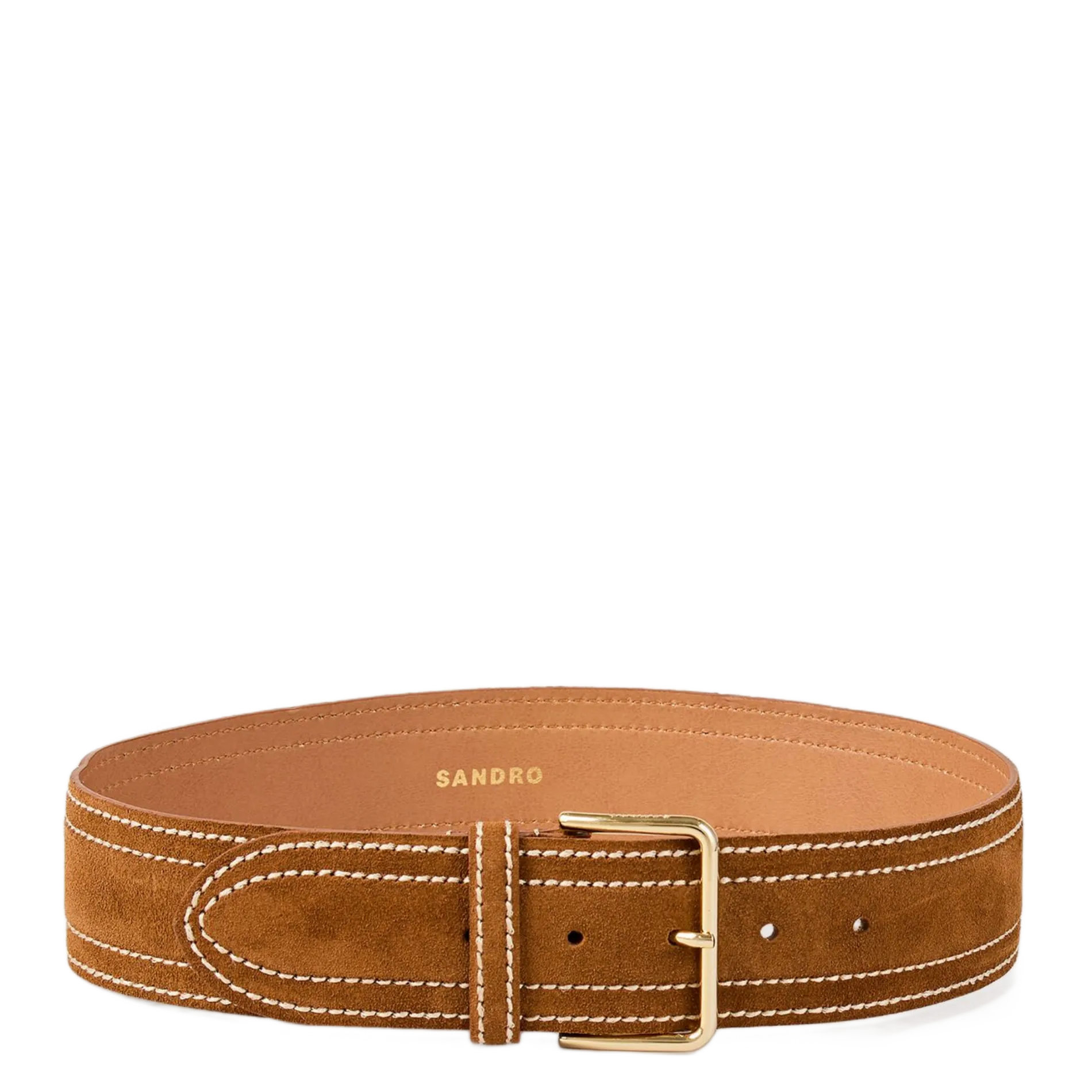 Ceinture large à boucles en cuir Marron