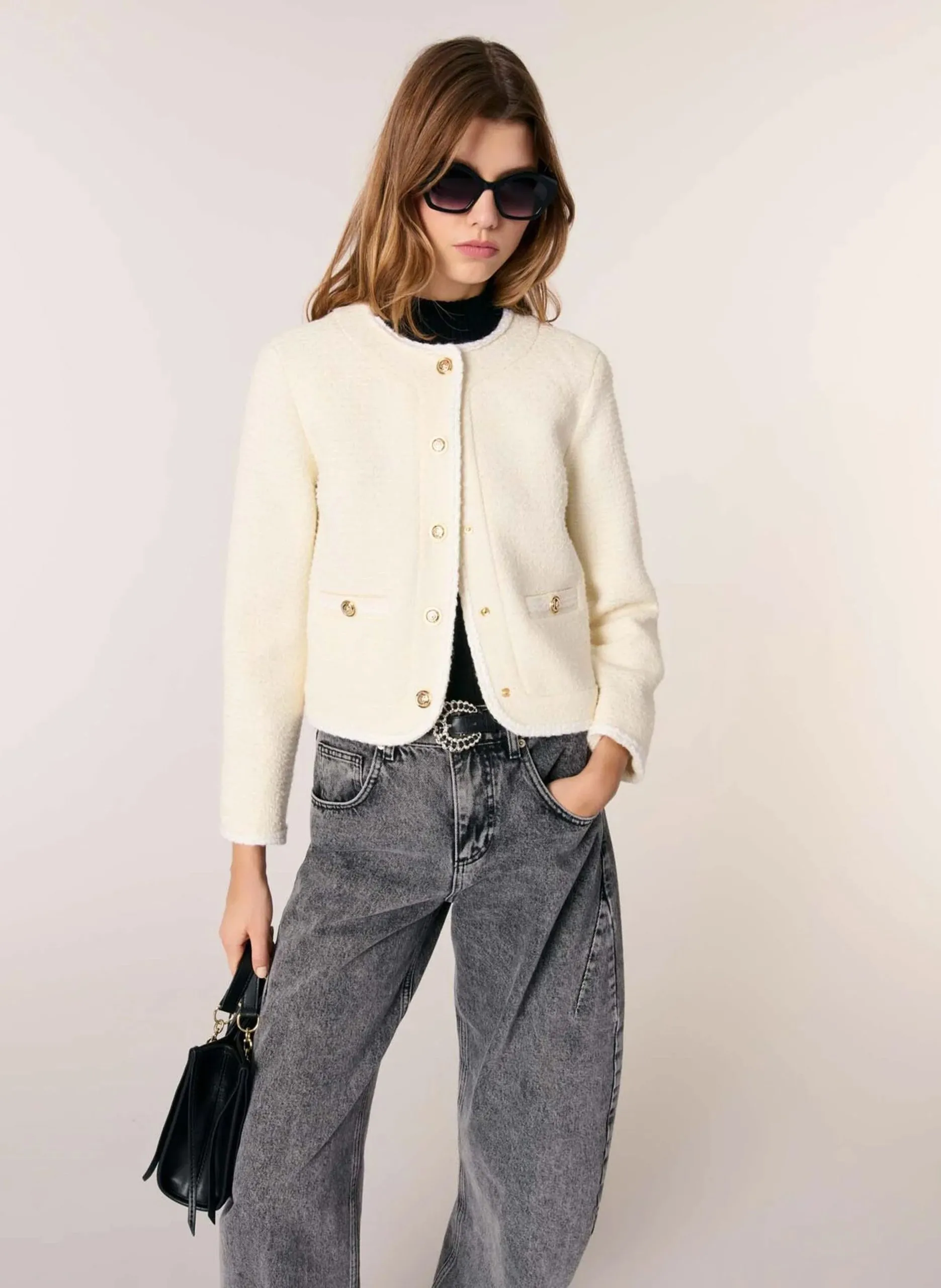 Veste droite en tweed Beige