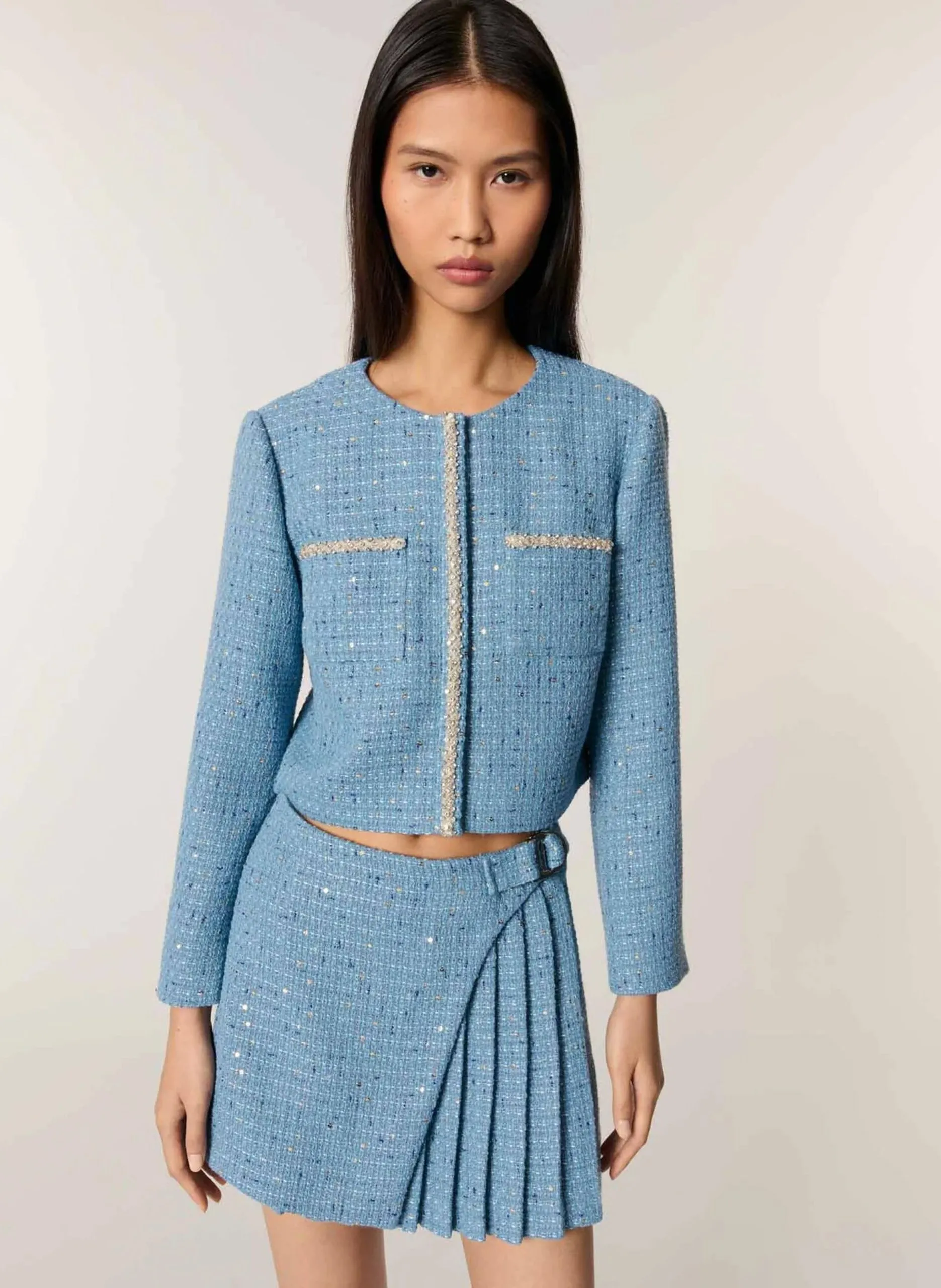 Blazer droit en tweed Bleu