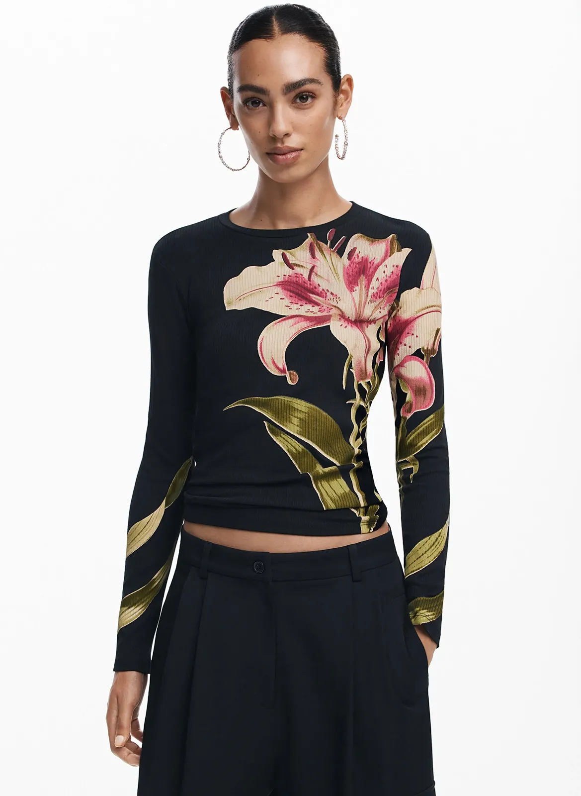 Tee-shirt manches longues imprimé Noir