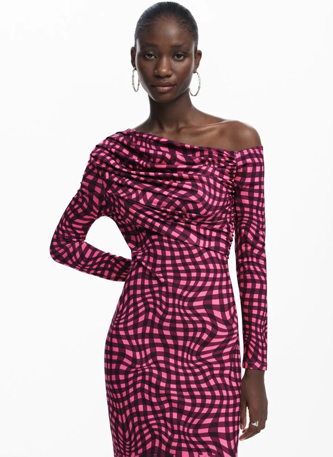 Robe longue asymétrique imprimée Rouge