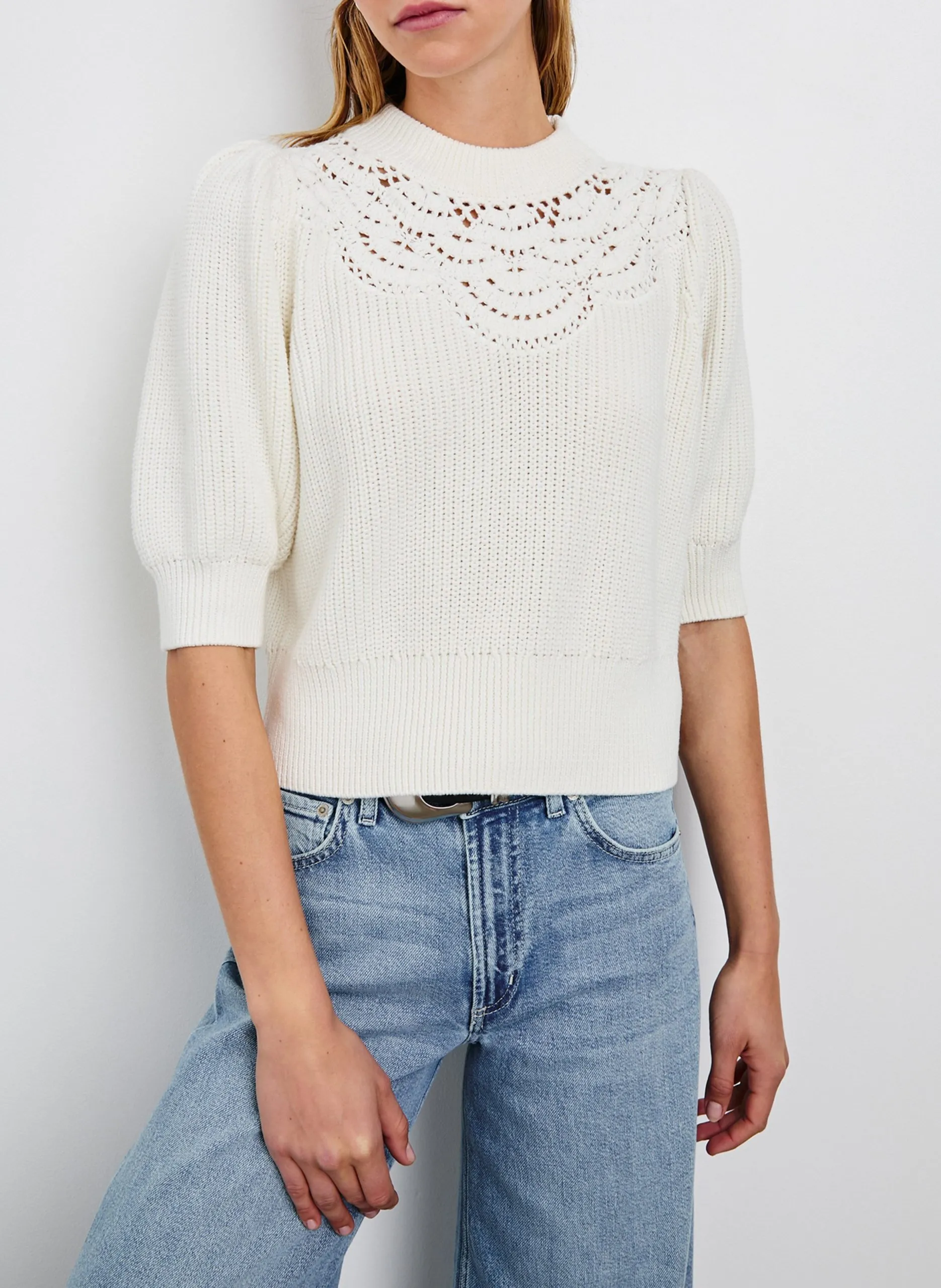 Pull col rond en coton Blanc STEPH