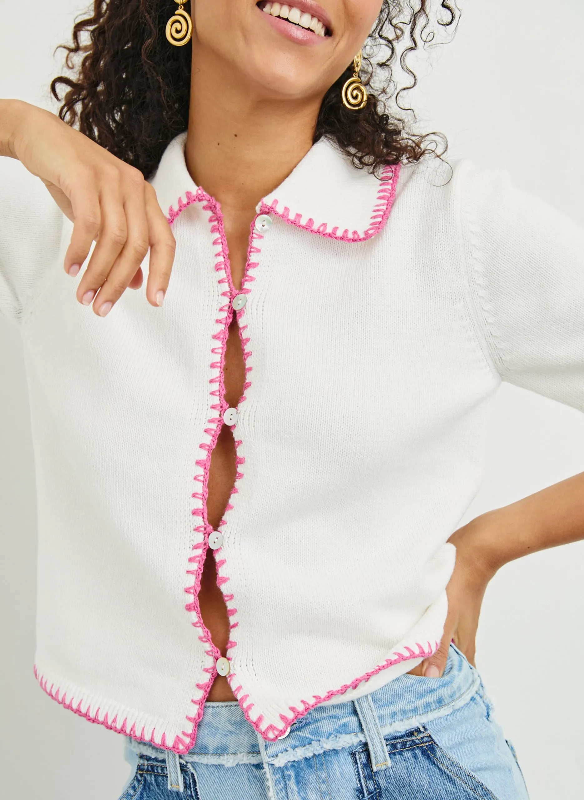 Gilet col chemise en coton Blanc MALIAH