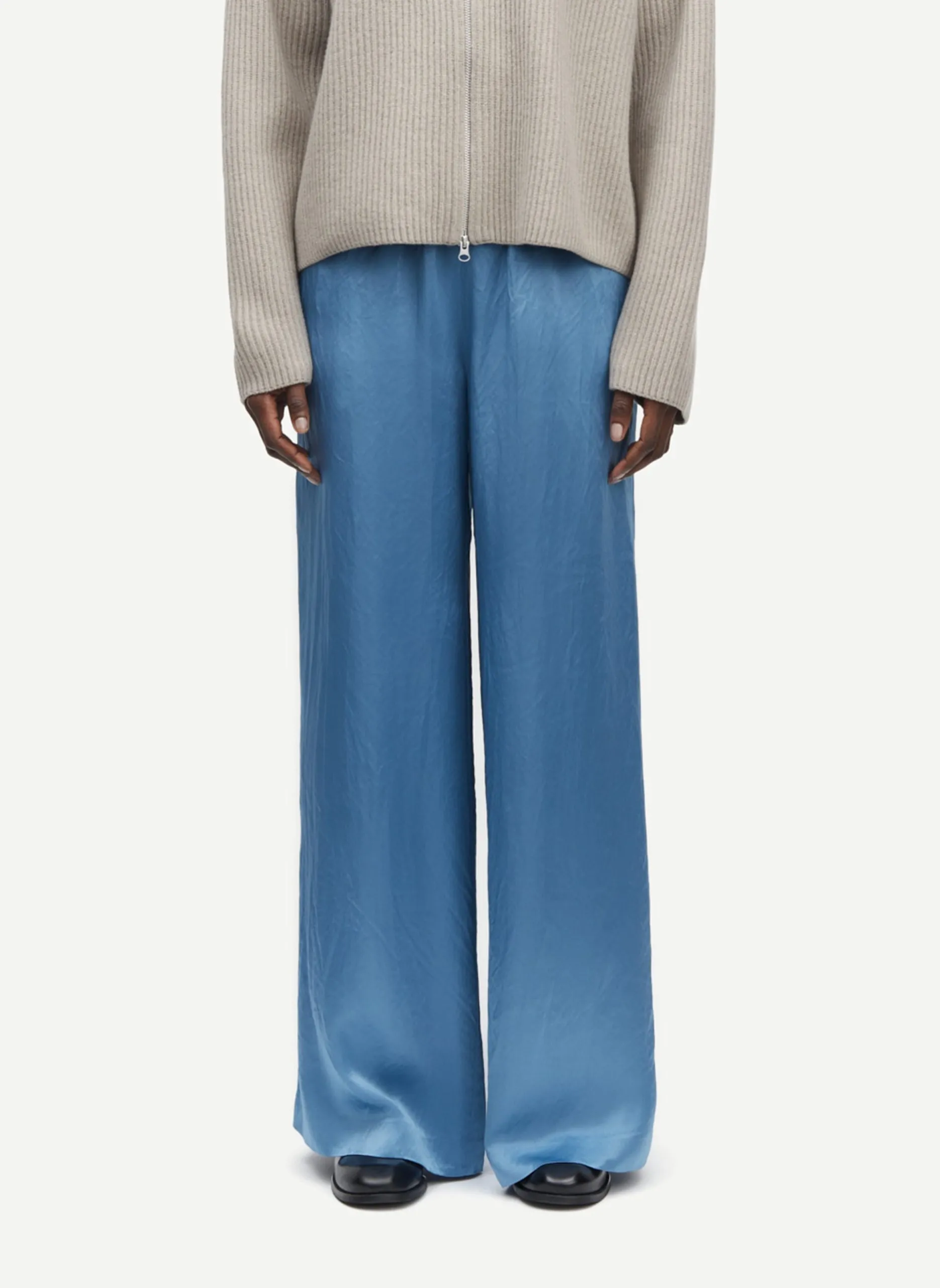 Pantalon large taille mi-haute Bleu SAHELENE