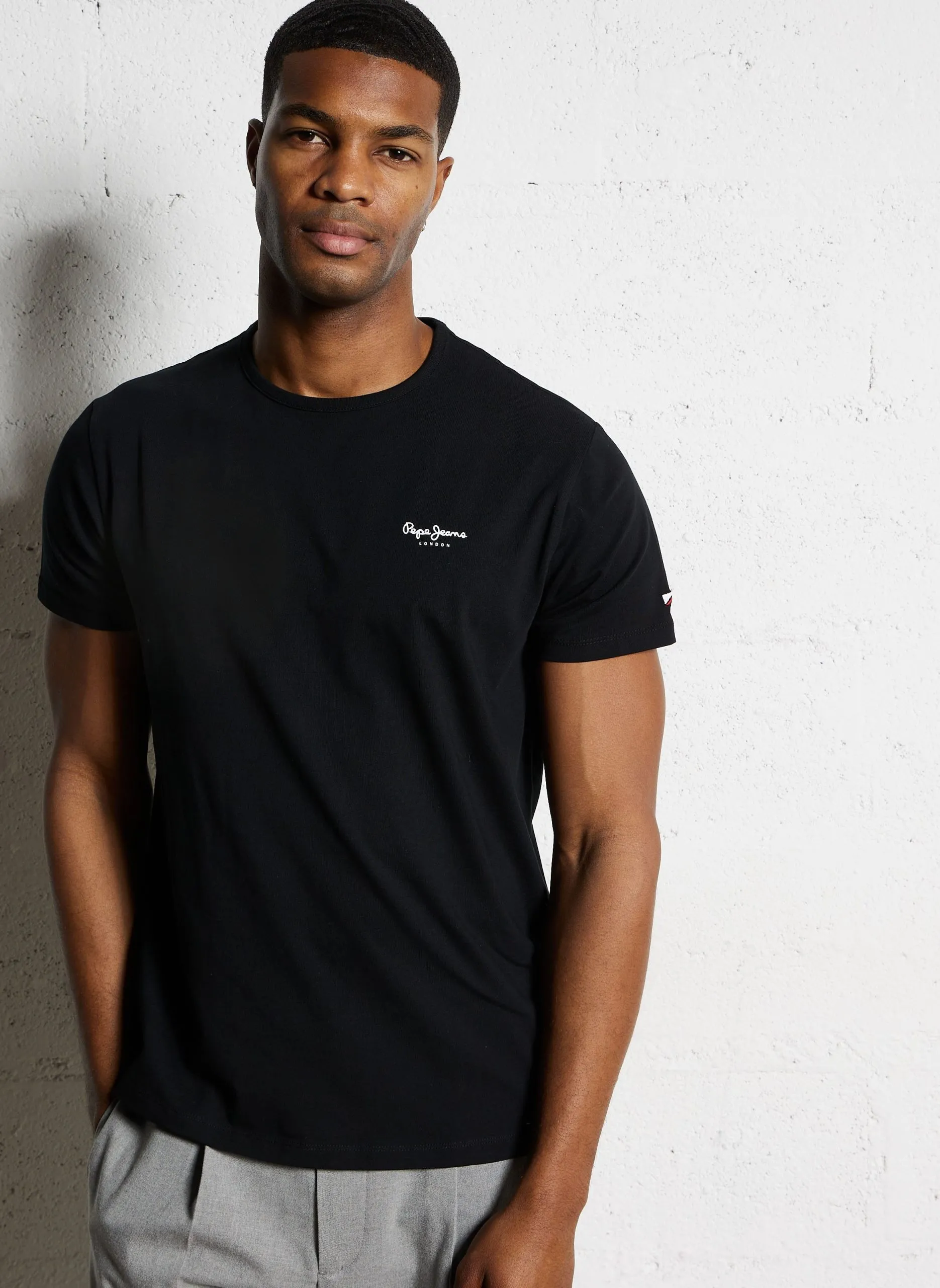 Tee-shirt droit en coton mélangé Noir