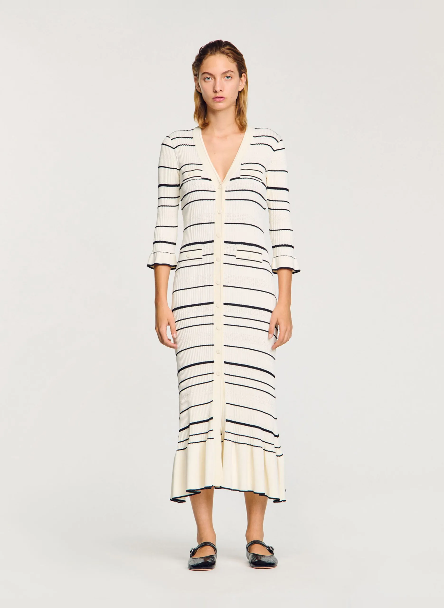 Robe longue en maille rayée Blanc