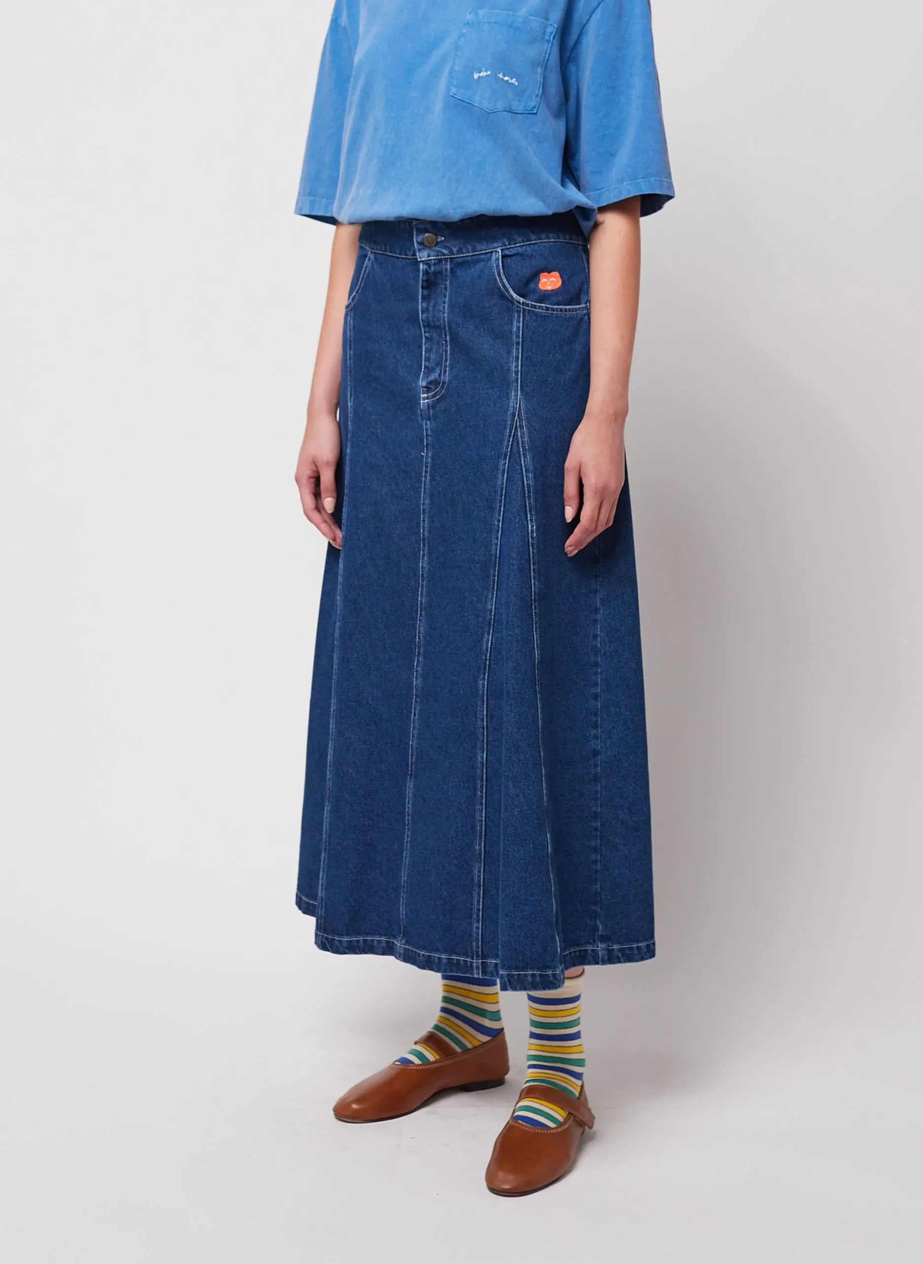 Jupe midi plissée en coton Rose