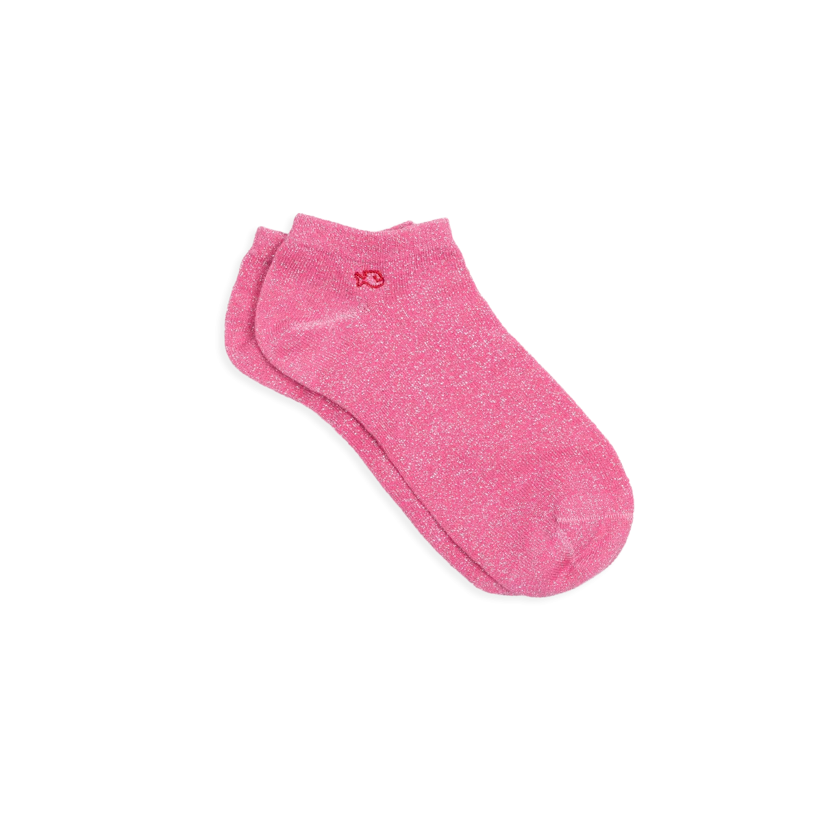 Socquettes pailletées en coton peigné unies Rose