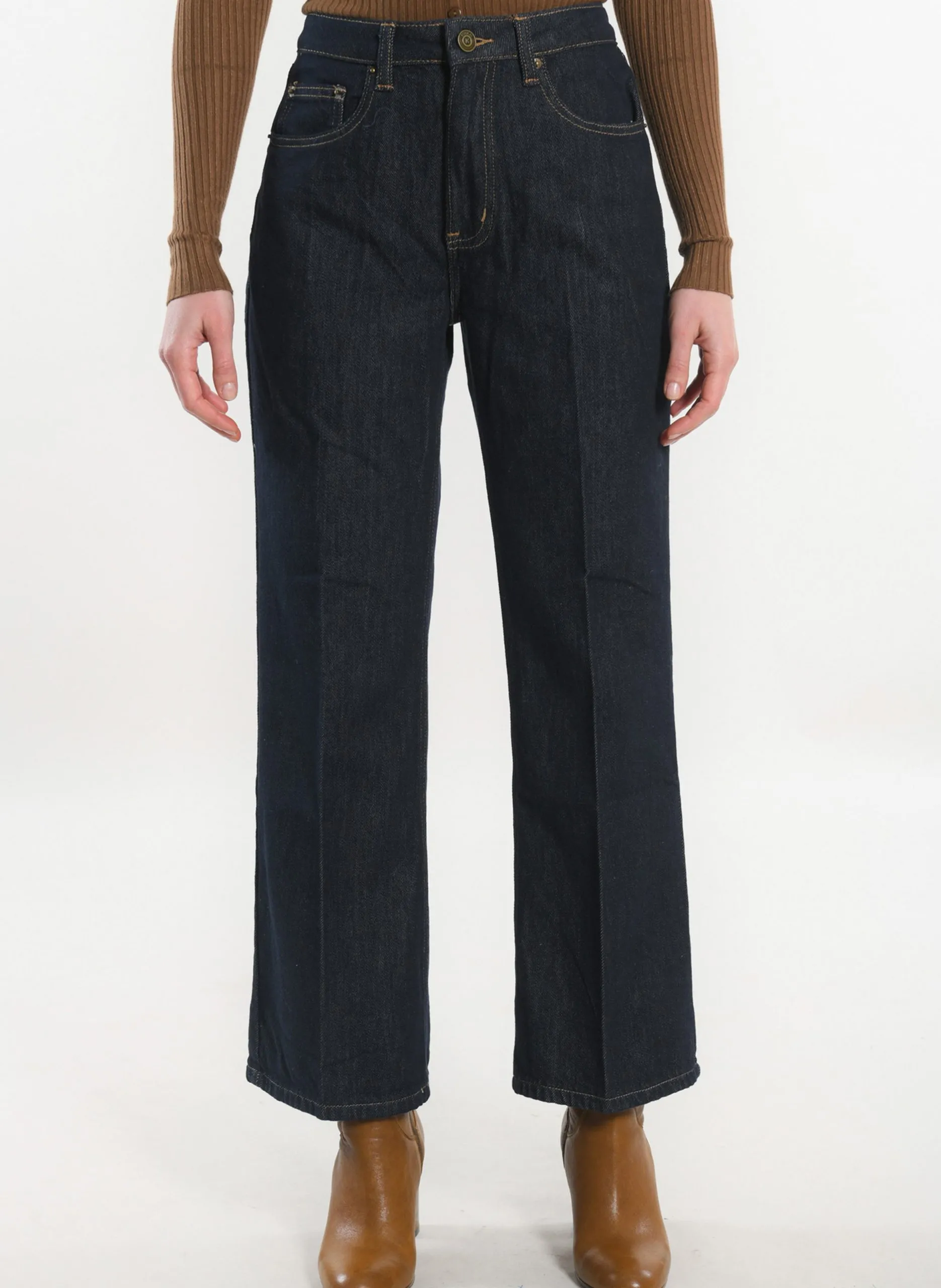 Jean cropped évasé en coton mélangé Noir STACY