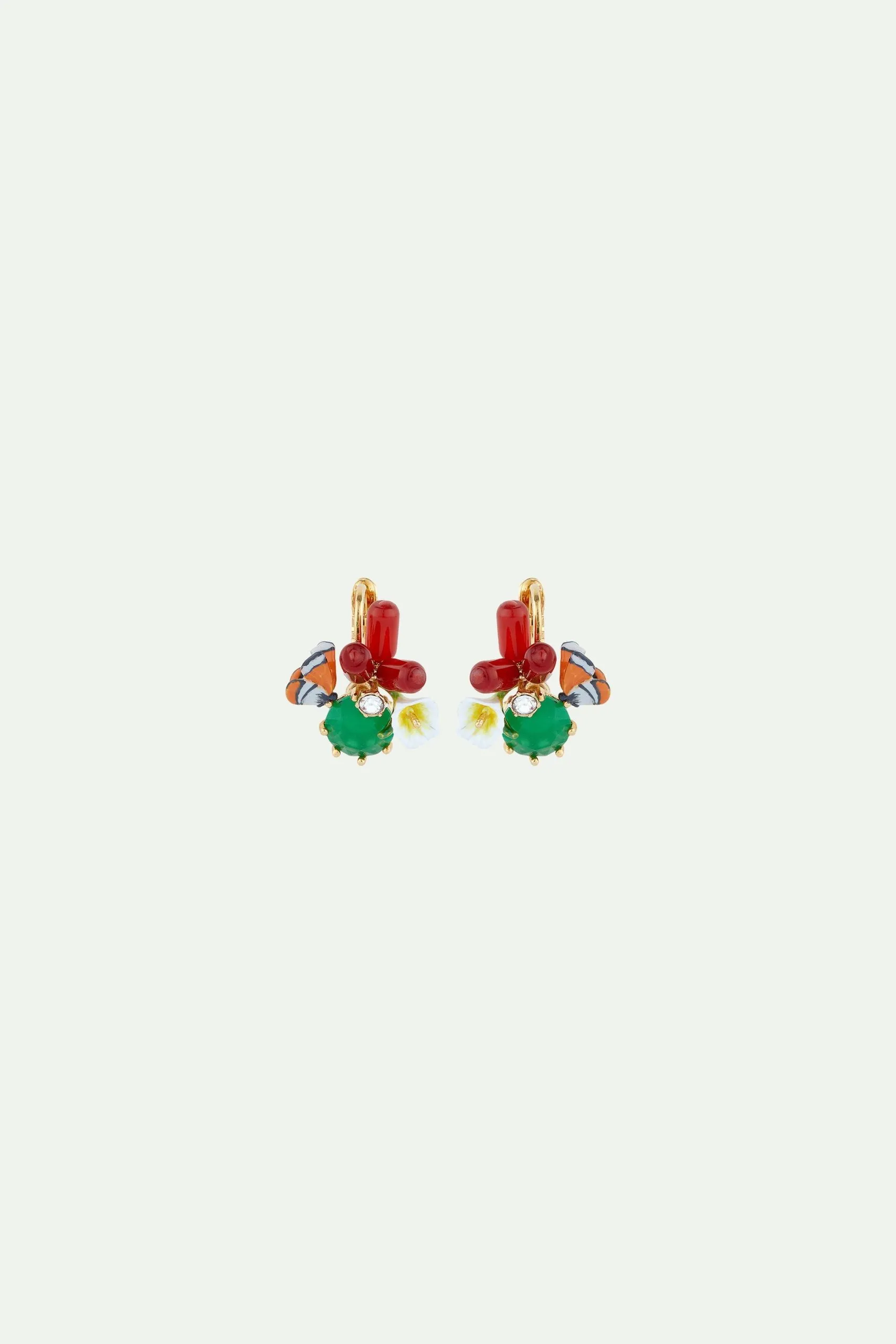 Boucles d'oreilles dormeuses papillon monarque et pierre Multicolore