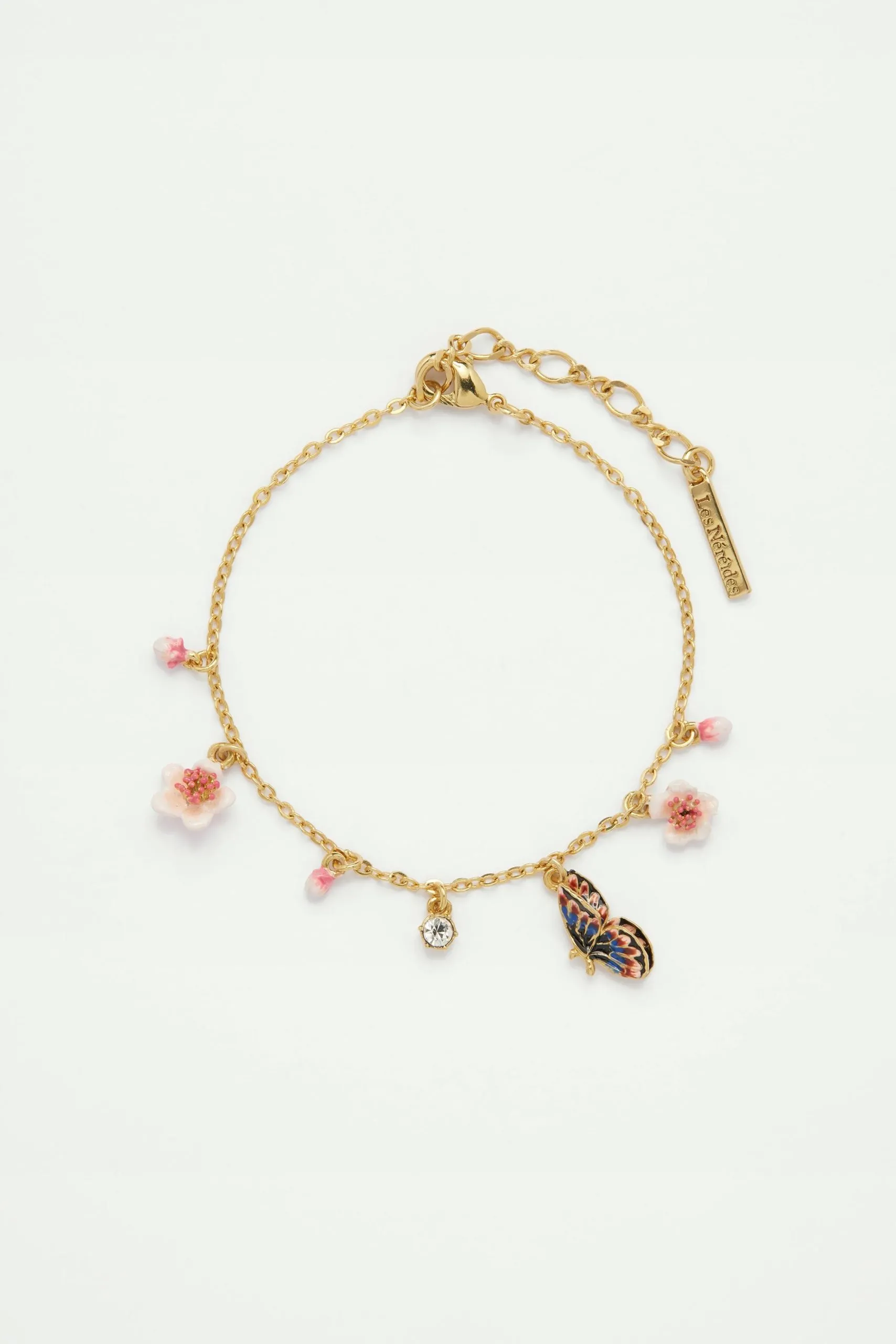 Bracelet fin papillon du japon et petites fleurs de cerisier Multicolore