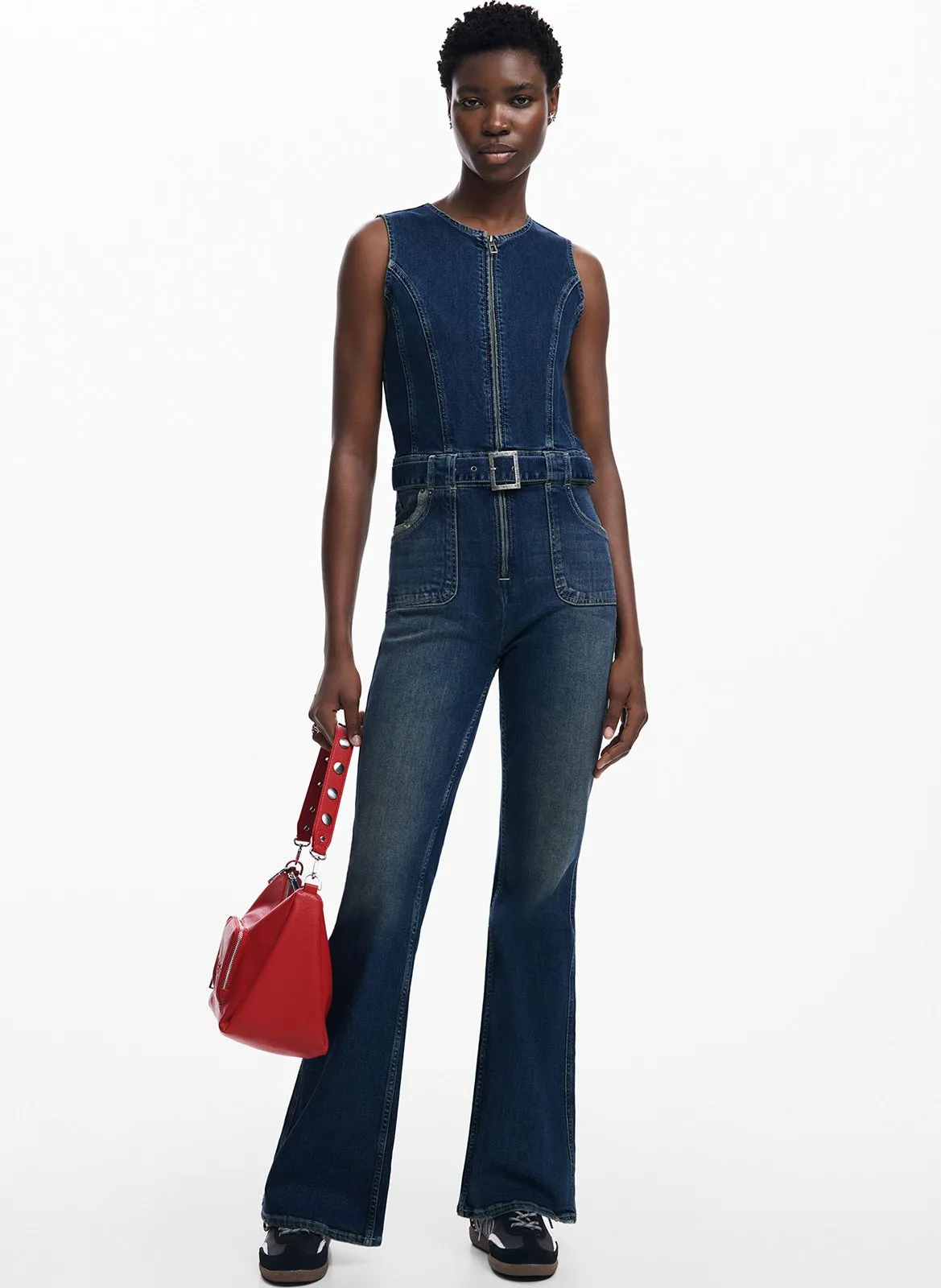 Combinaison évasée en coton mélangé Bleu