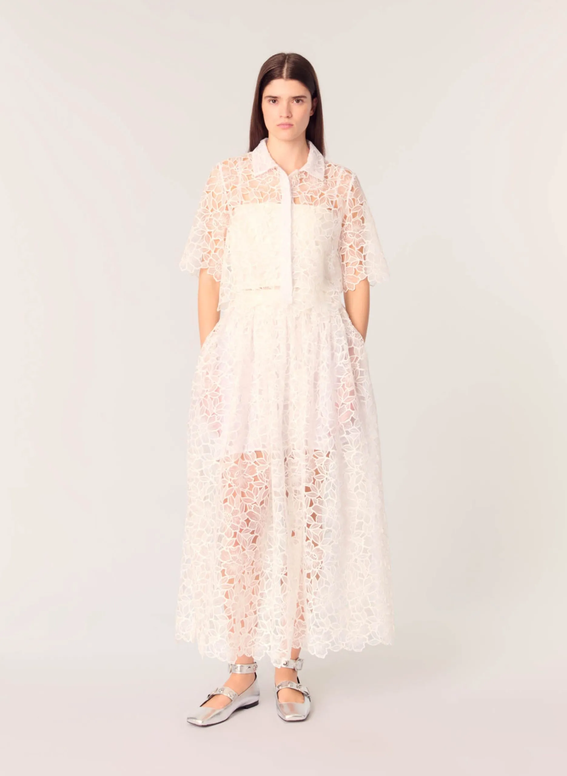 Chemise courte en guipure Blanc