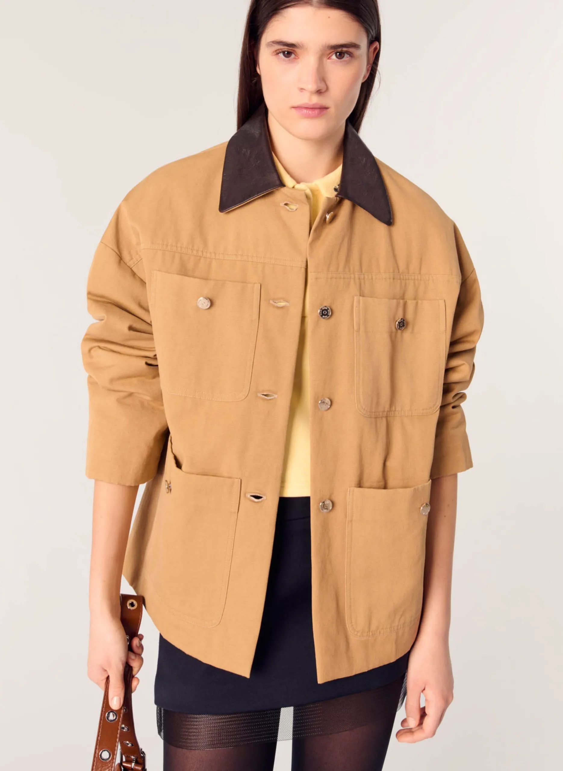 Manteau droit en coton Beige