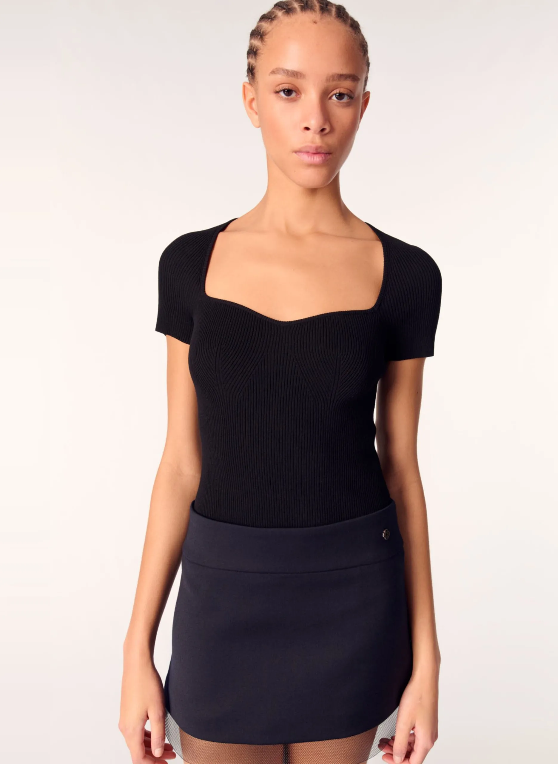 Top moulant en maille Noir