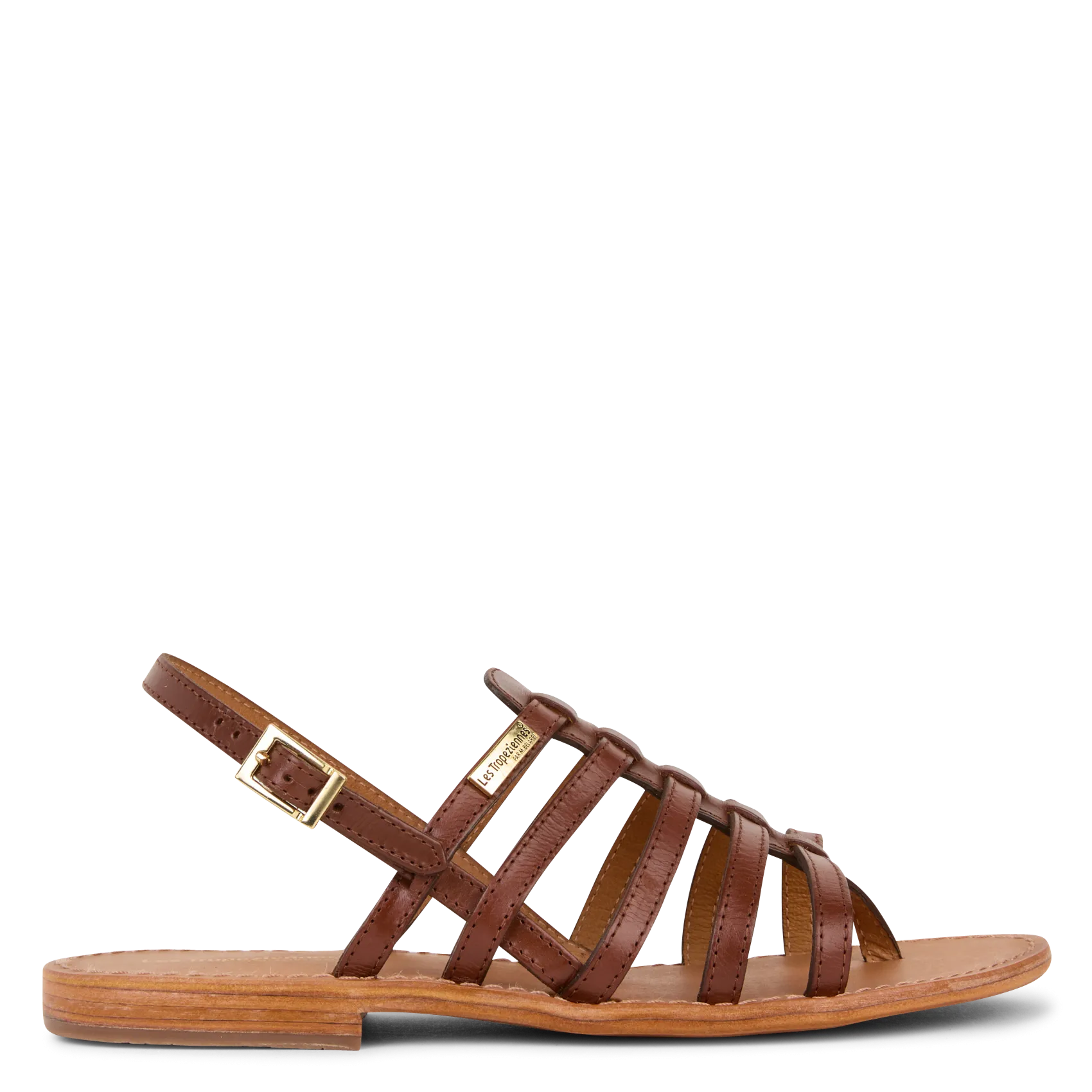 Sandales plates en cuir métallisé Marron HERISSON