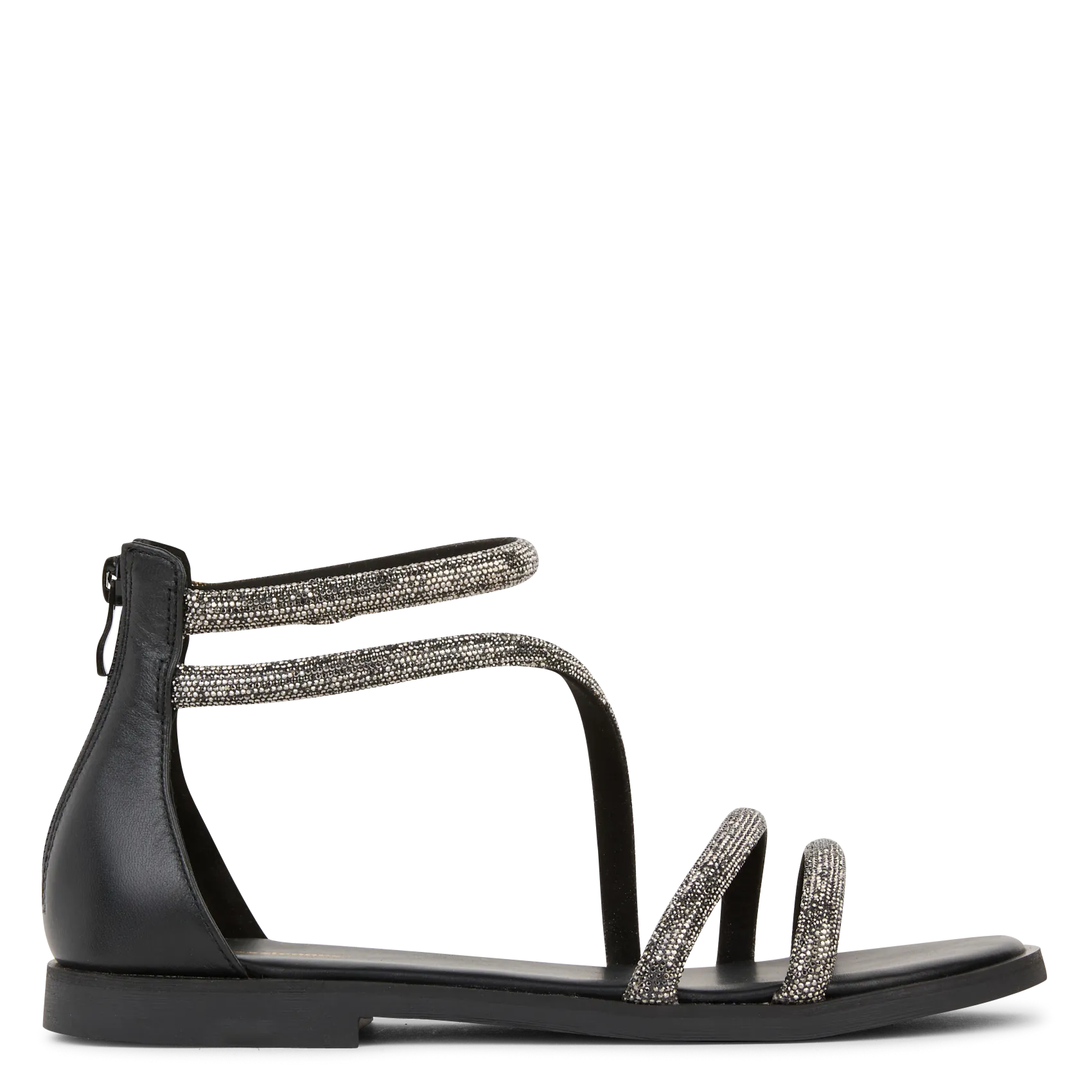 Sandales plates à brides en strass Noir COSTA