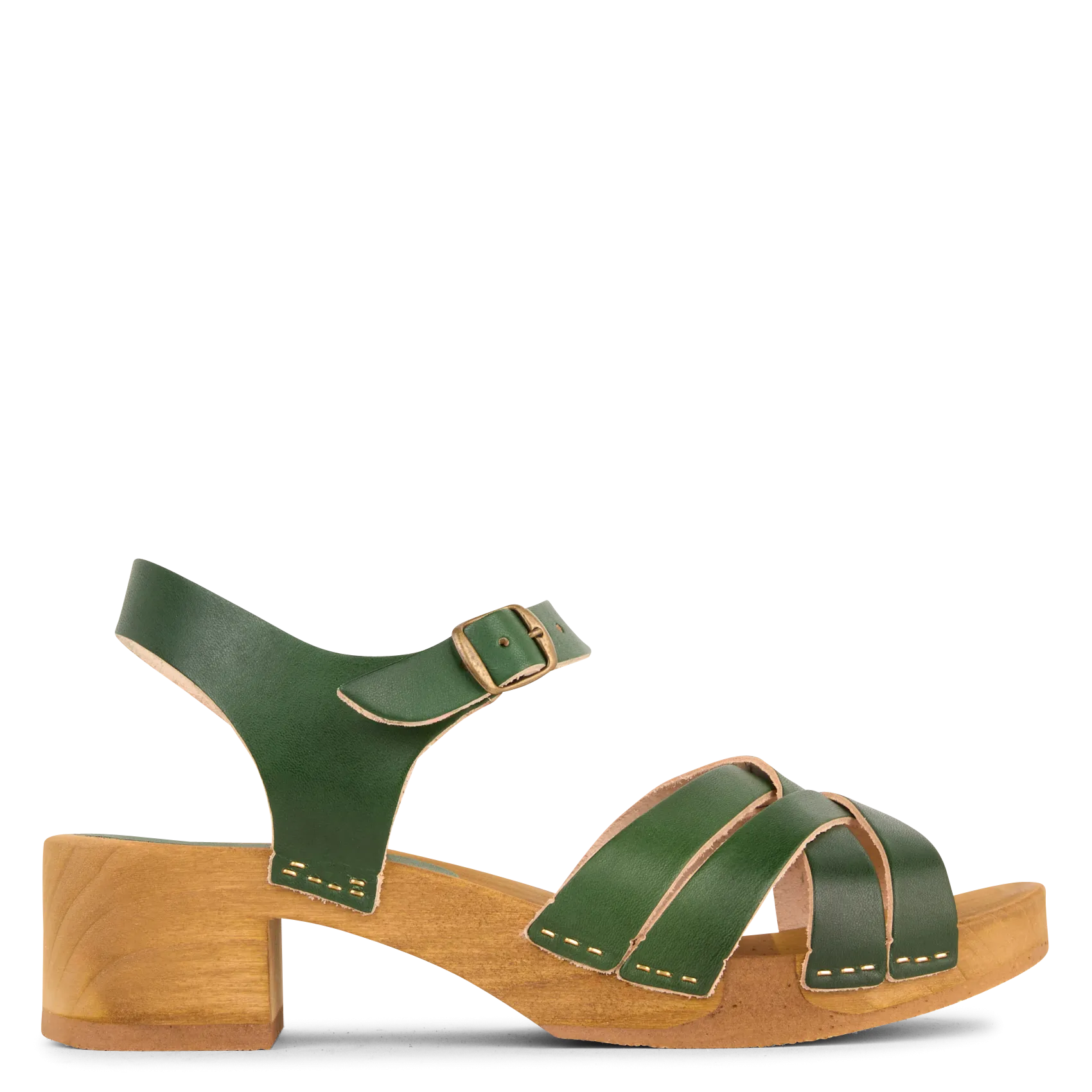 Sandales bridées à talon en cuir Vert APRILA