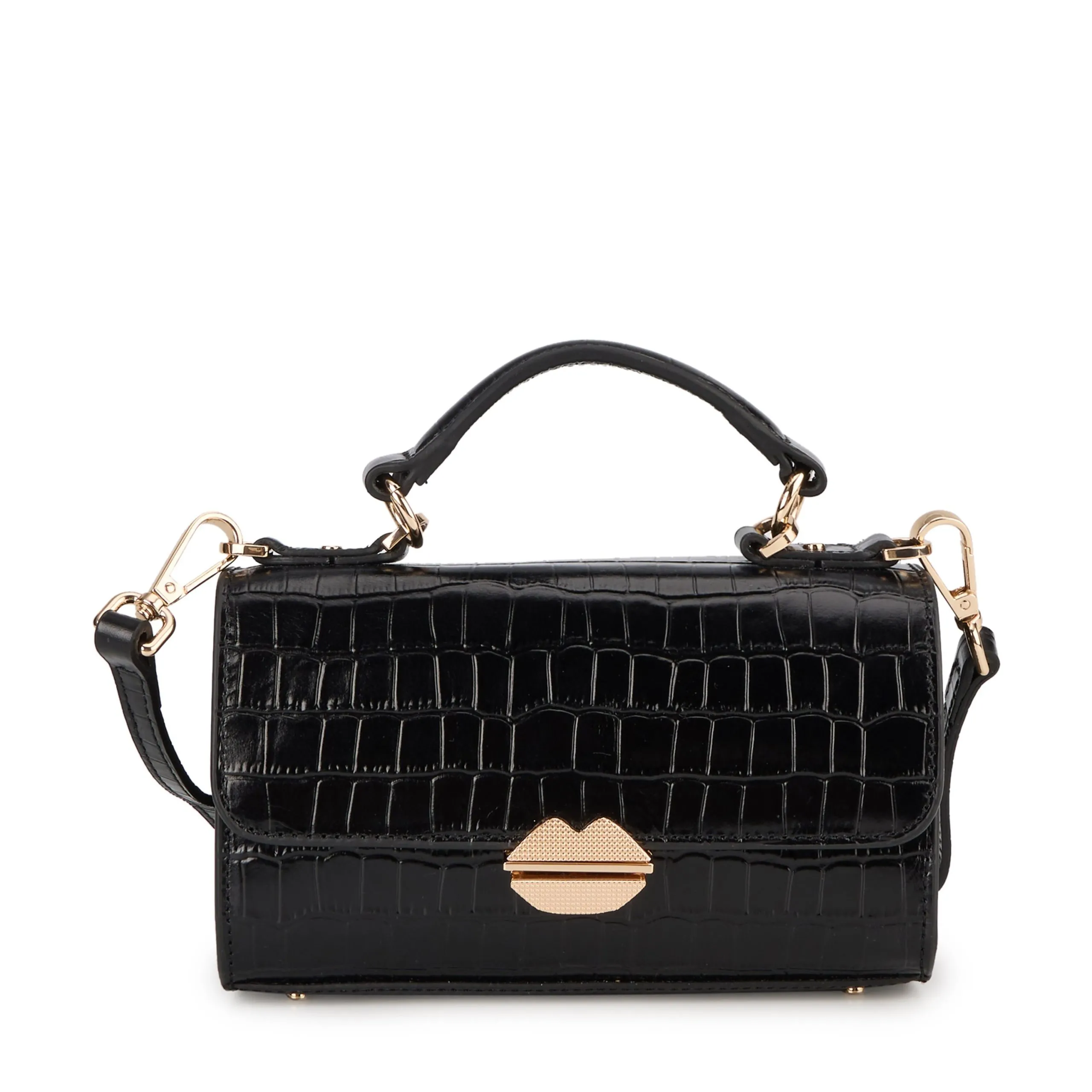 Sac cartable en cuir croco petit modèle Noir Sealed With A Kiss Croco
