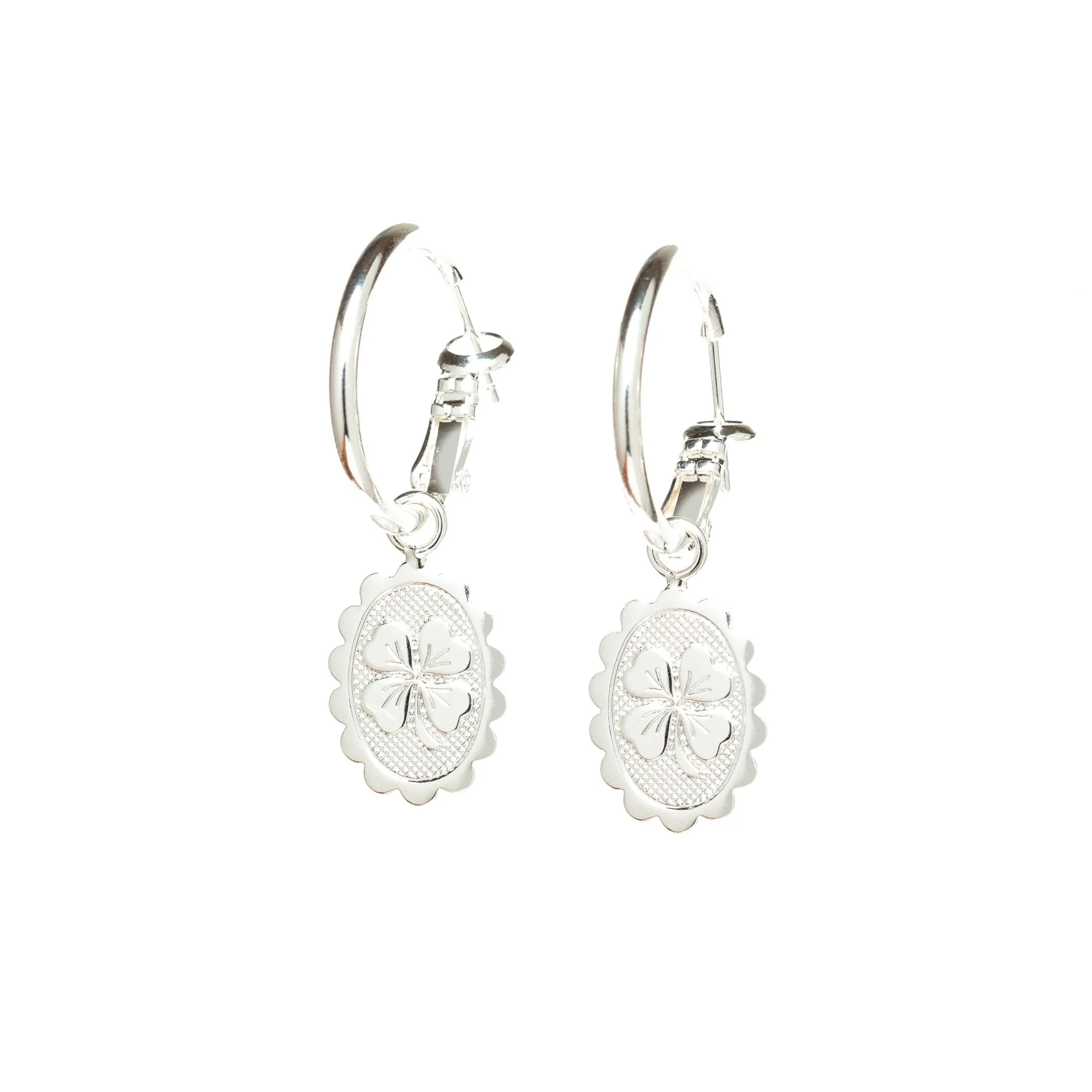 Mini boucles d'oreilles créoles trèfles doré à l'or fin Argent THÉMIS