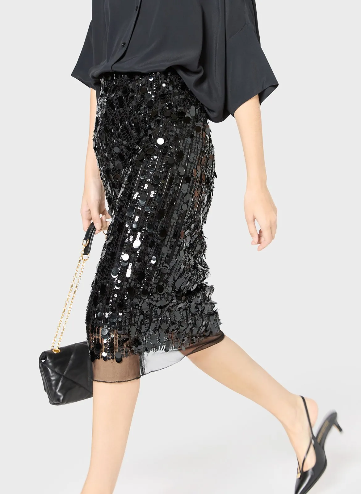 Jupe midi droite Noir VELLIA