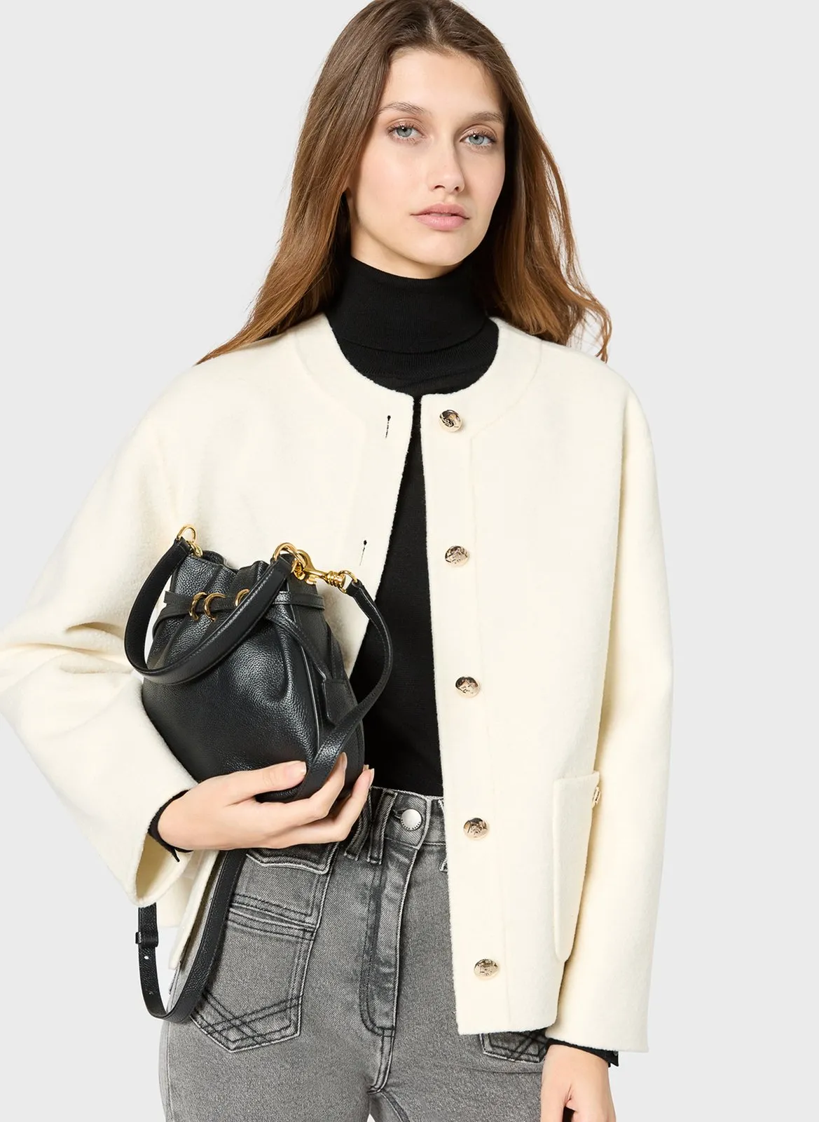 Veste droite en laine mélangée Beige SORAYA