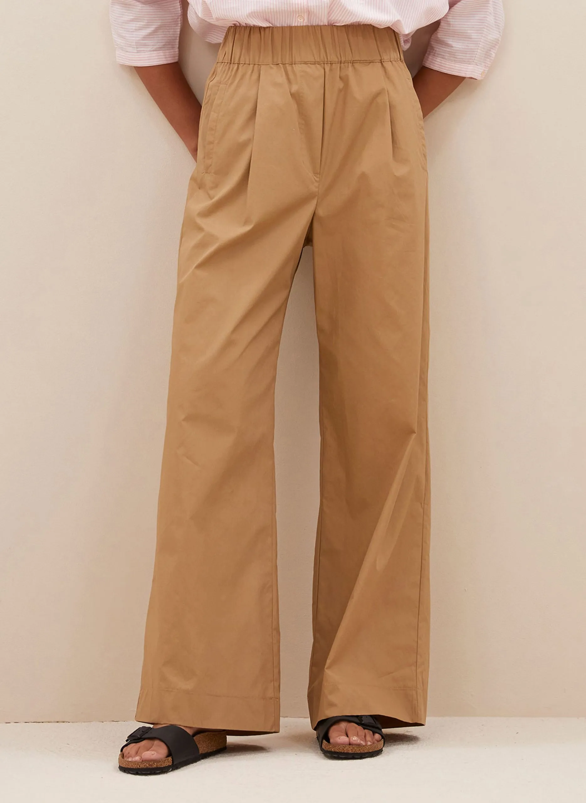 Pantalon large élastiquée en coton Marron BENJI