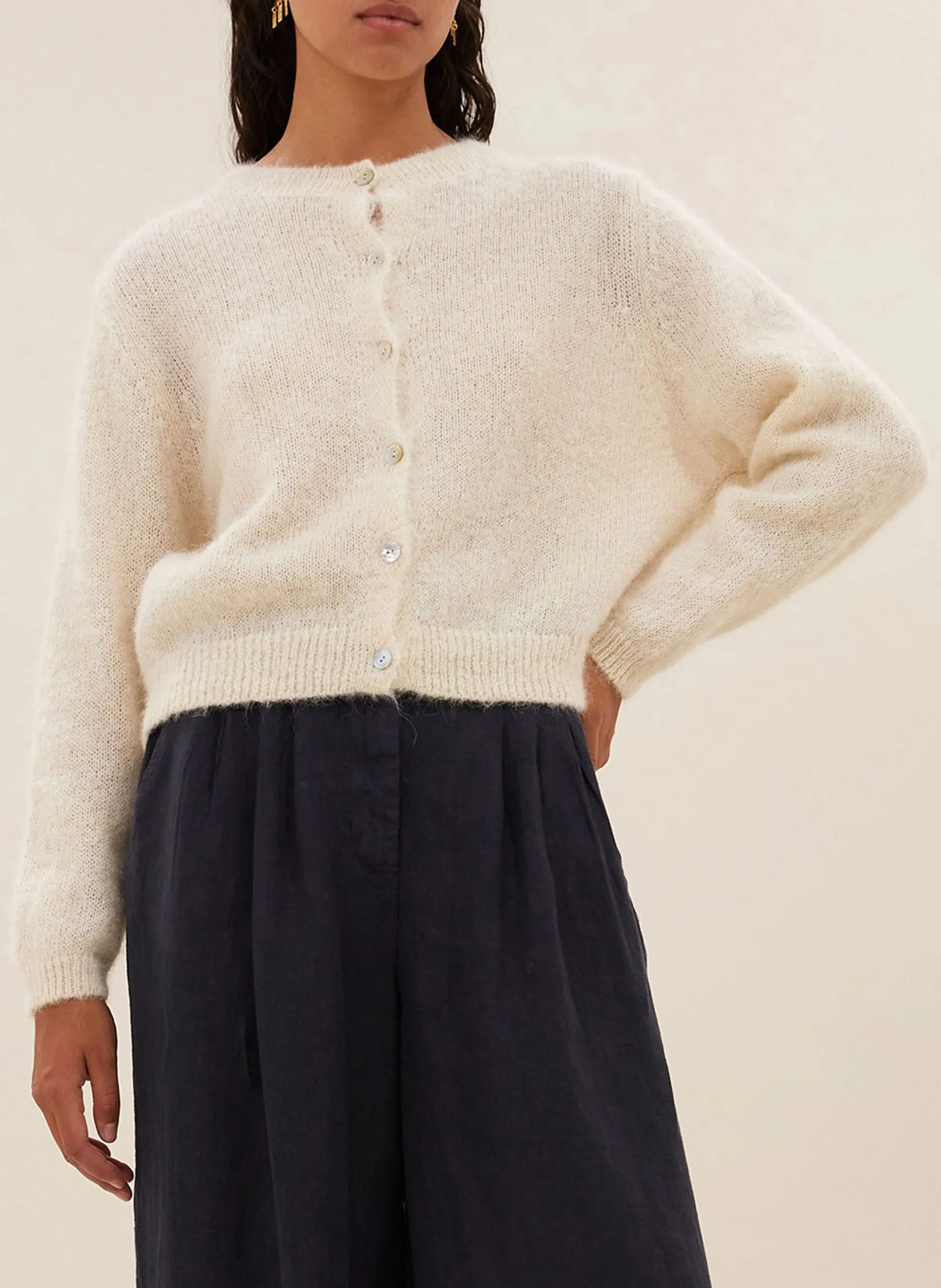 Cardigan col rond en laine mélangée Blanc CLEO