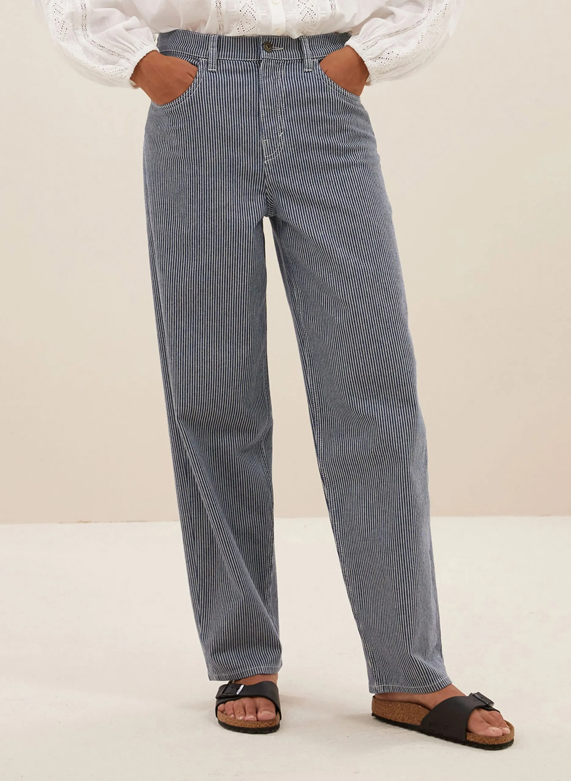 Pantalon large en coton mélangé Bleu LEW