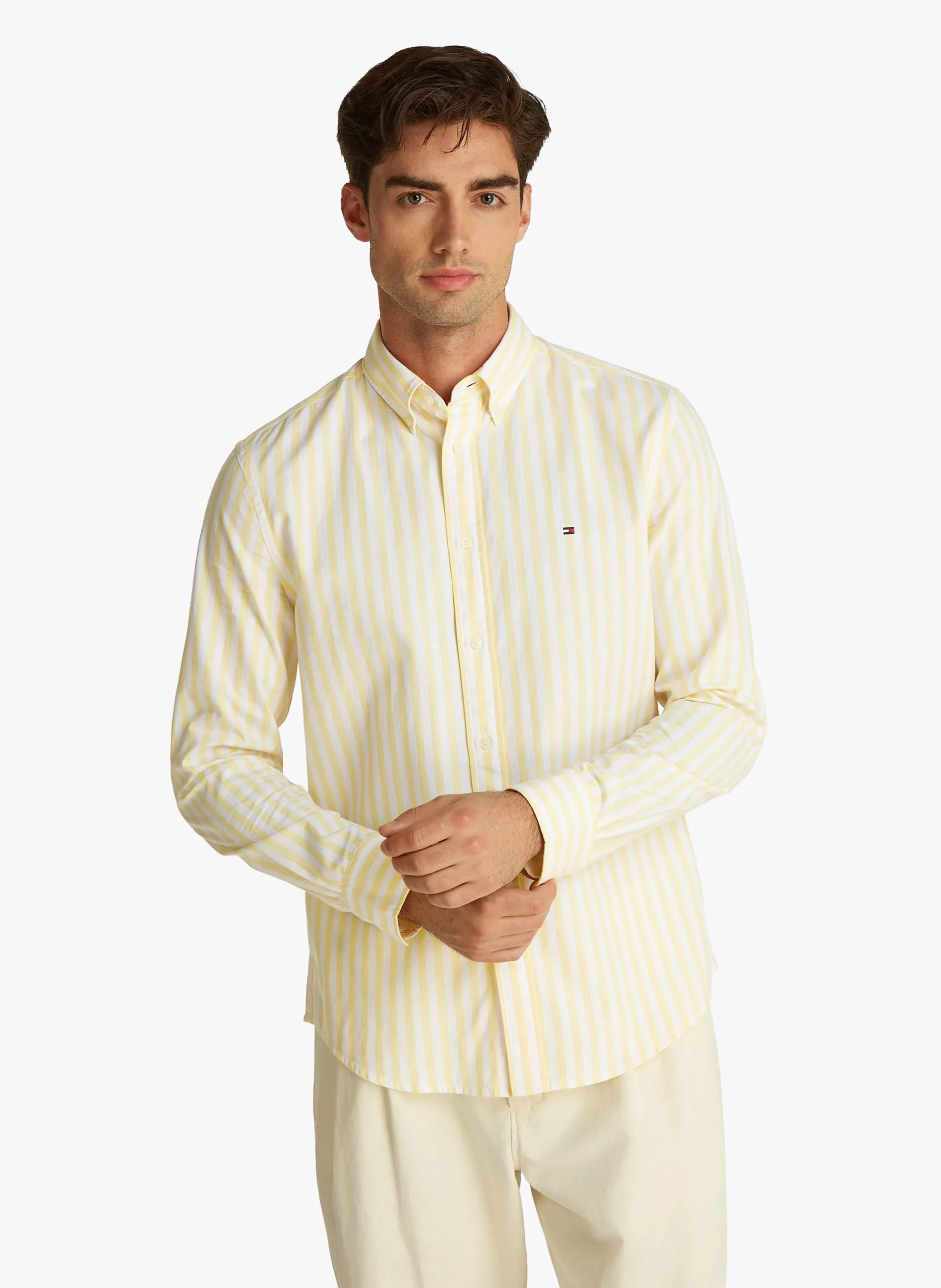 Chemise droite en coton rayé Jaune