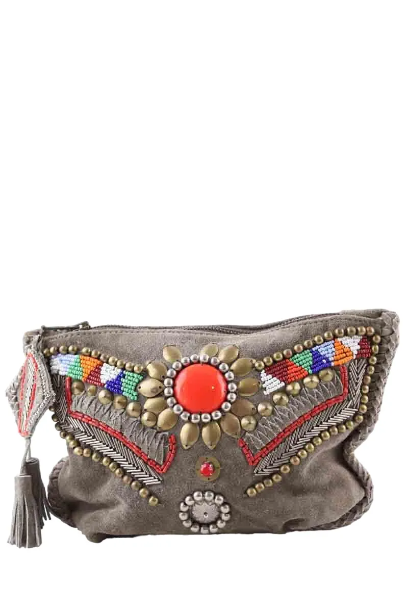 Pochette en daim Kaki