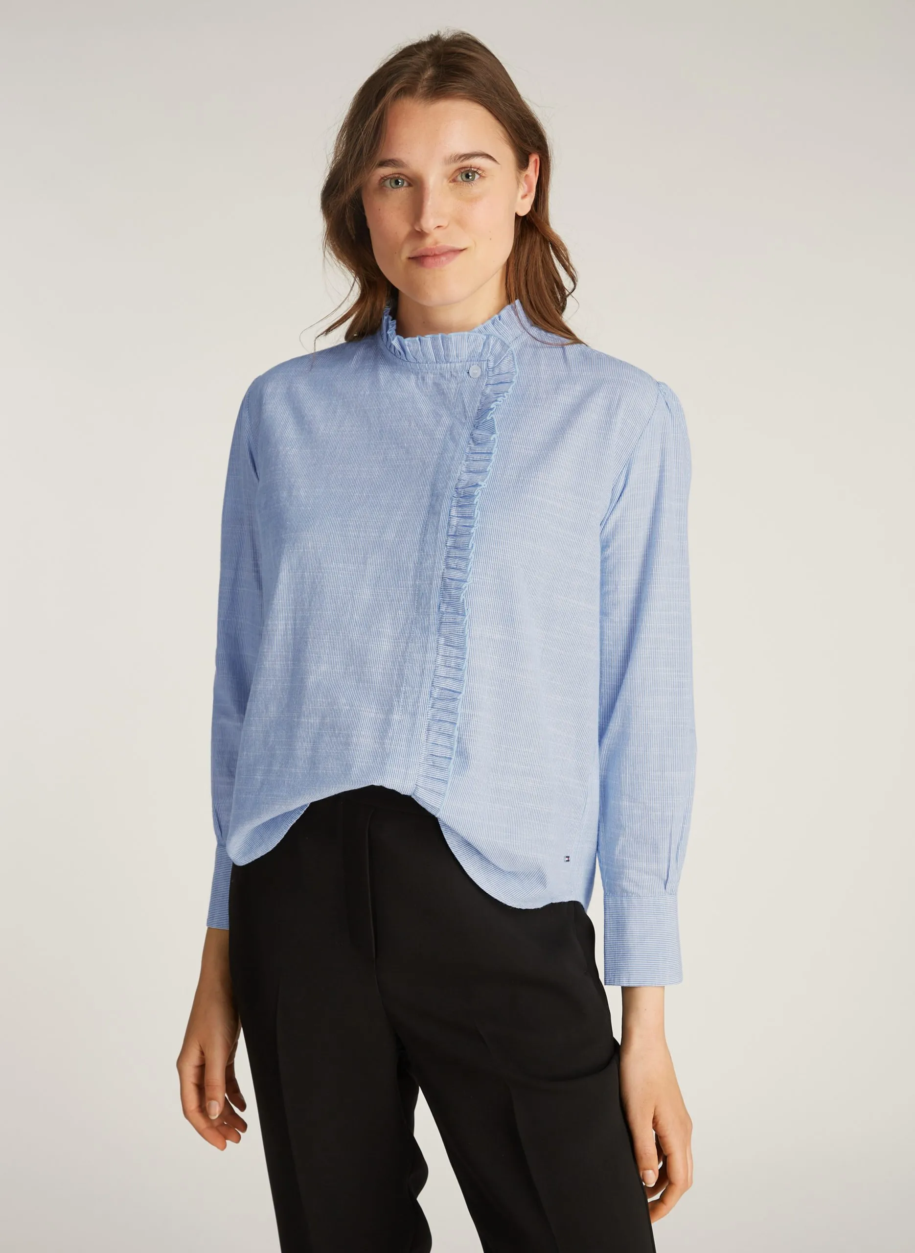 Chemise rayée à volants en coton bio Bleu