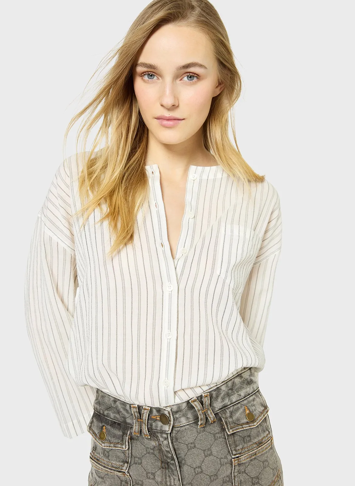 Chemise droite à rayures Beige UTHINA