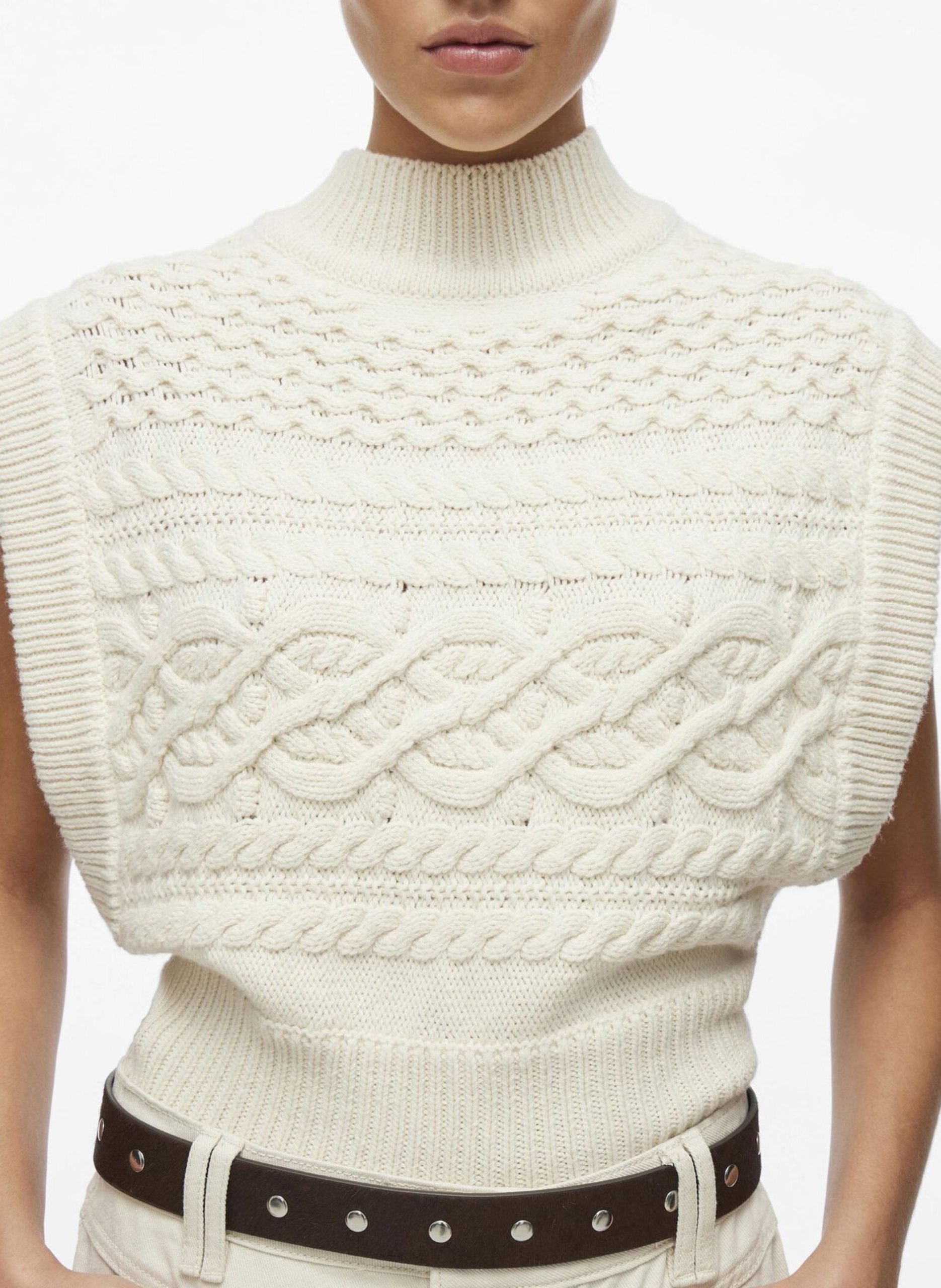 Pull droit en coton mélangé Beige