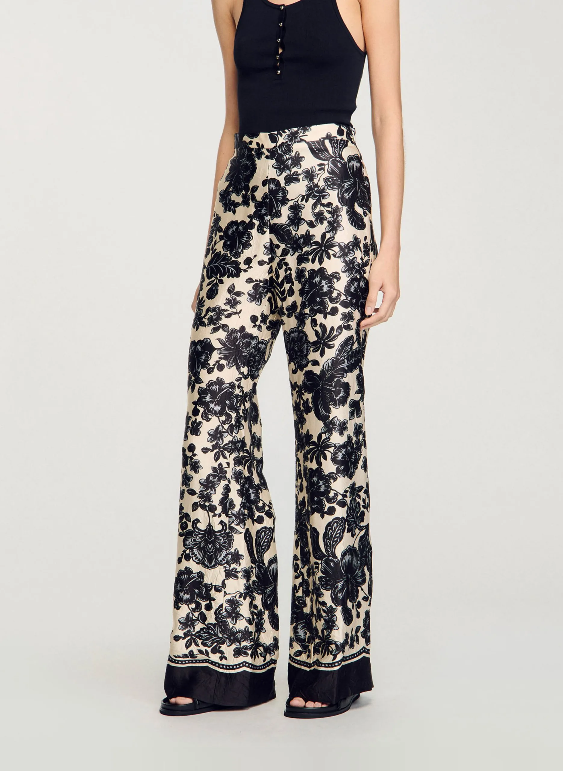 Pantalon droit à imprimé fleuri Blanc