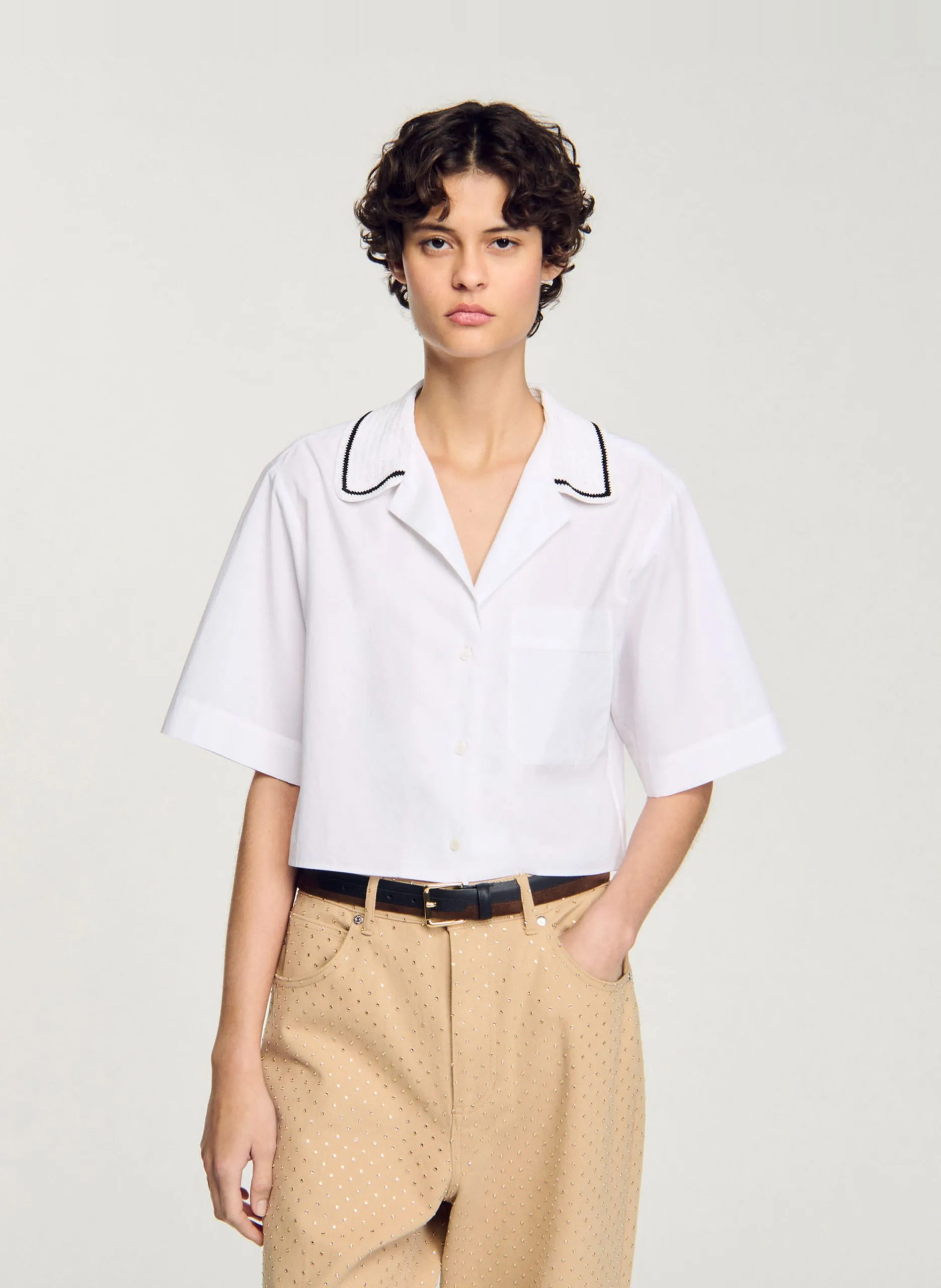 Chemise boutonnée à manches courtes Blanc