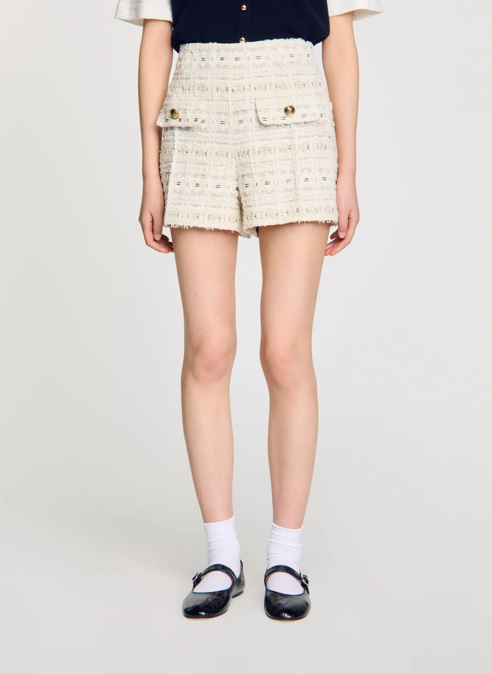 Short droit en tweed Blanc