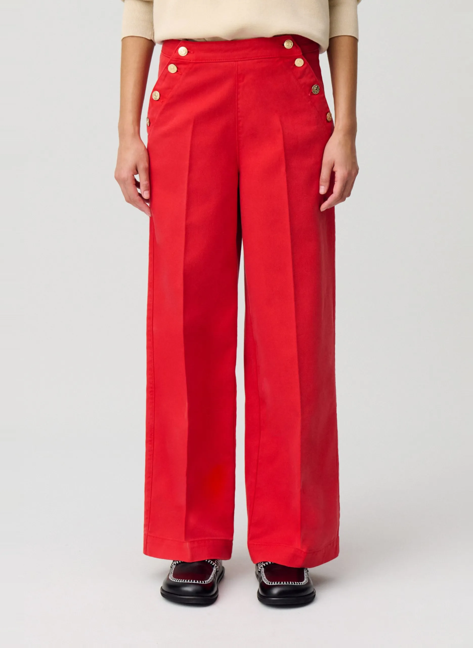 Pantalon droit à plis Rouge