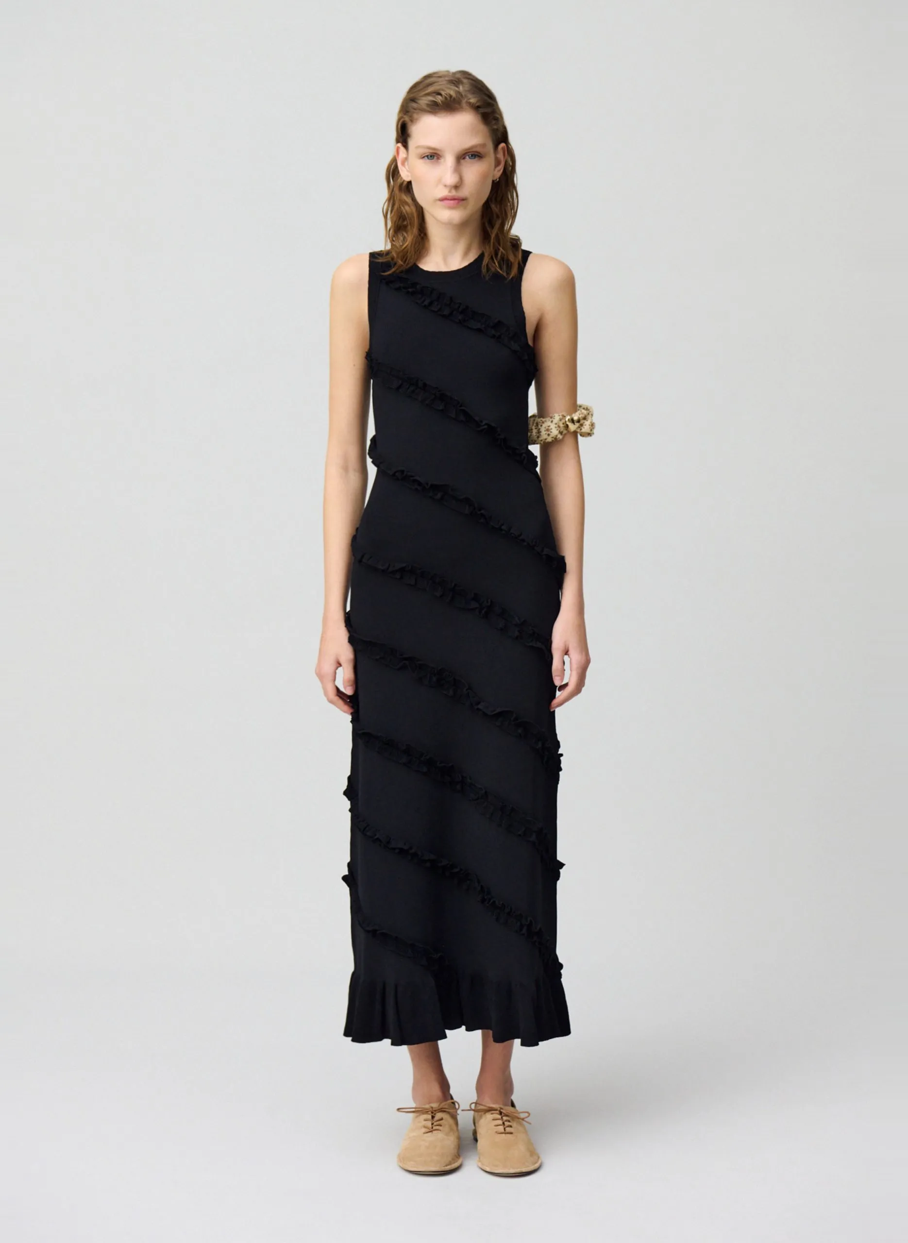 Robe longue à relief col rond Noir