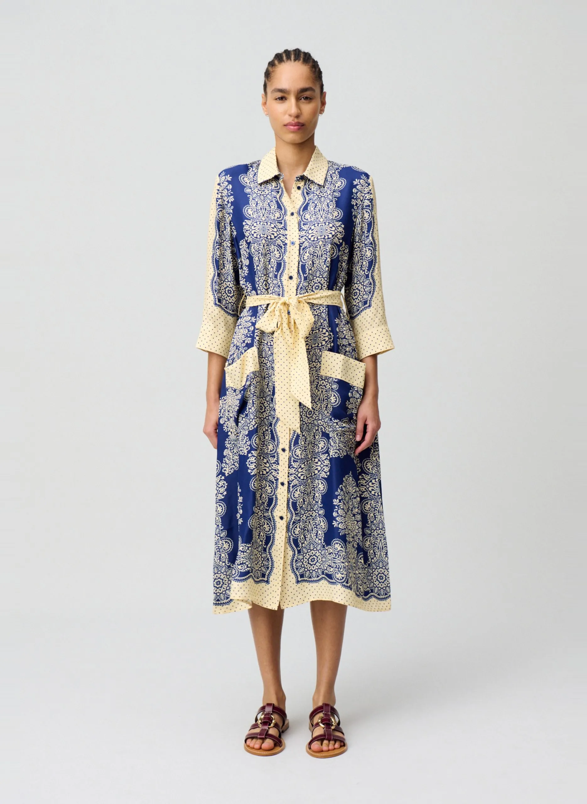 Robe midi fluide à motifs floraux Multicolore