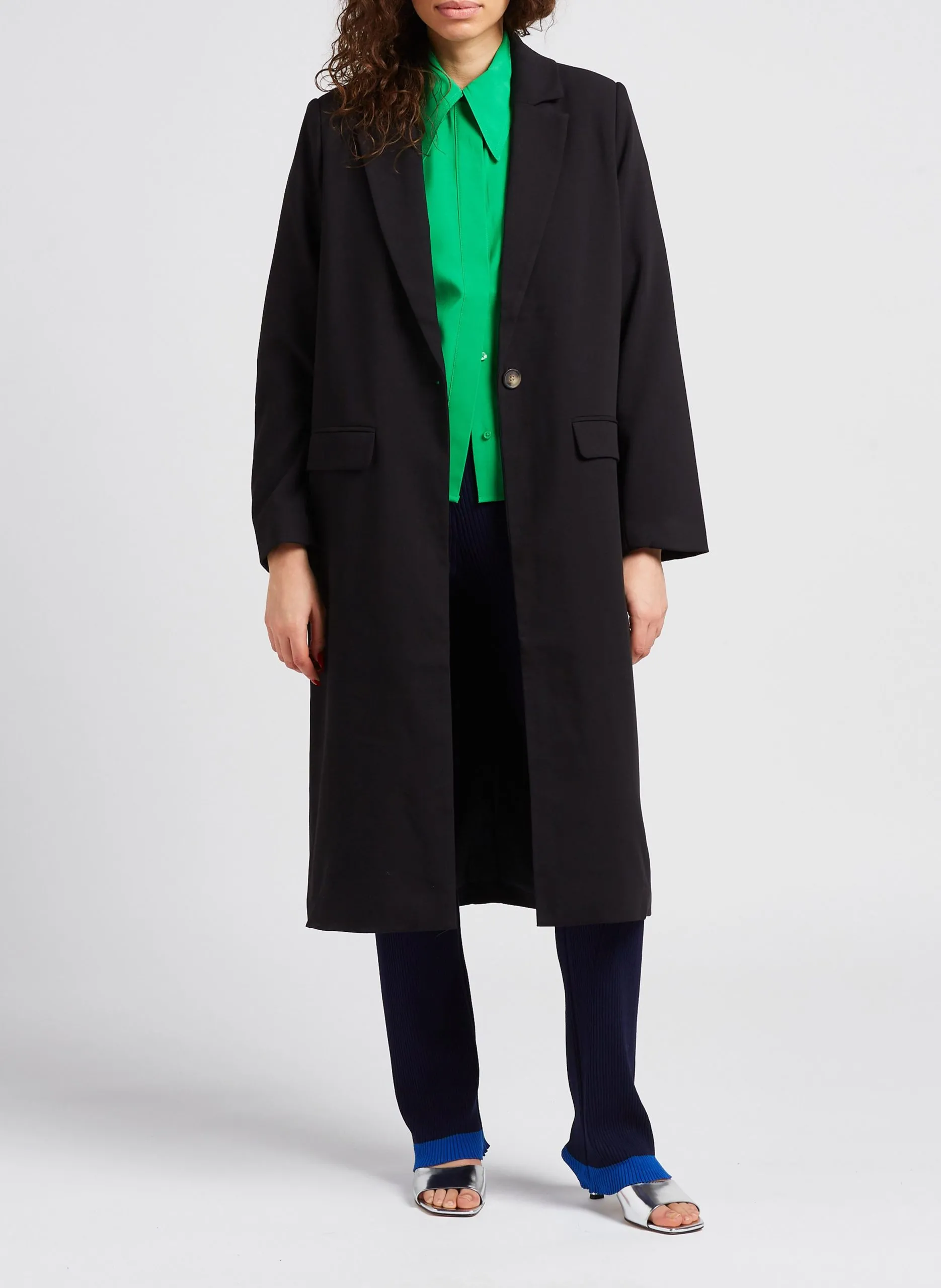 Manteau long col tailleur Noir