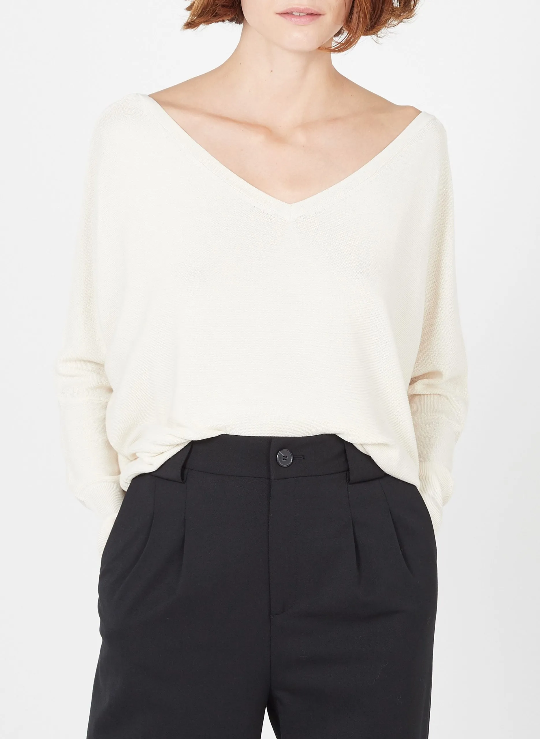 Gilet boutonné col V en coton mélangé Beige ELSY